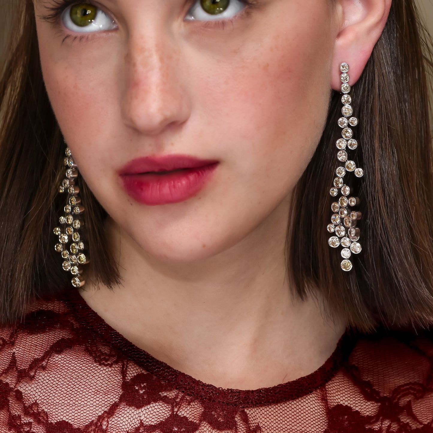 18K White Gold Dangling Drop Earrings With 13.74 TCW Fancy Colored Diamonds
