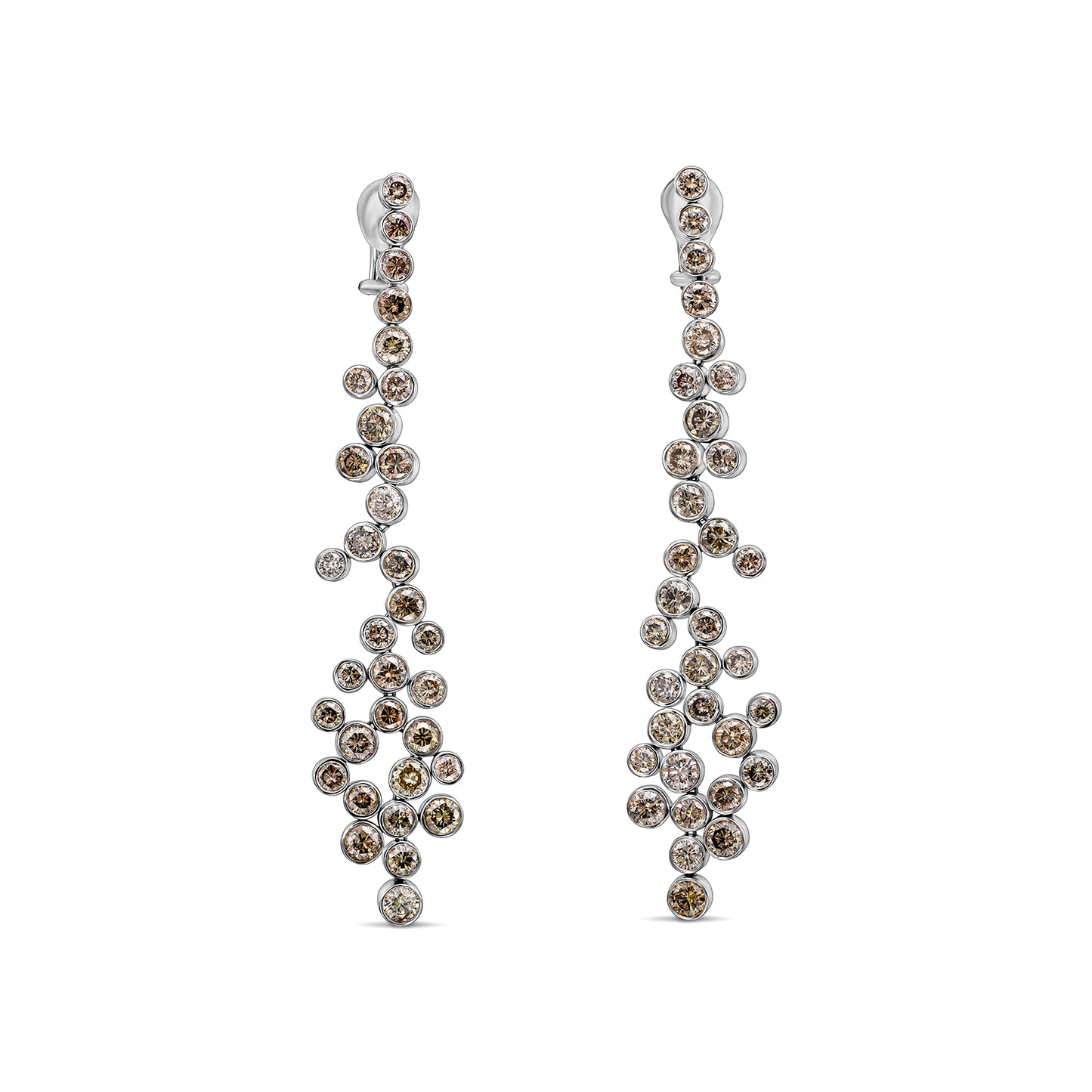 18K White Gold Dangling Drop Earrings With 13.74 TCW Fancy Colored Diamonds