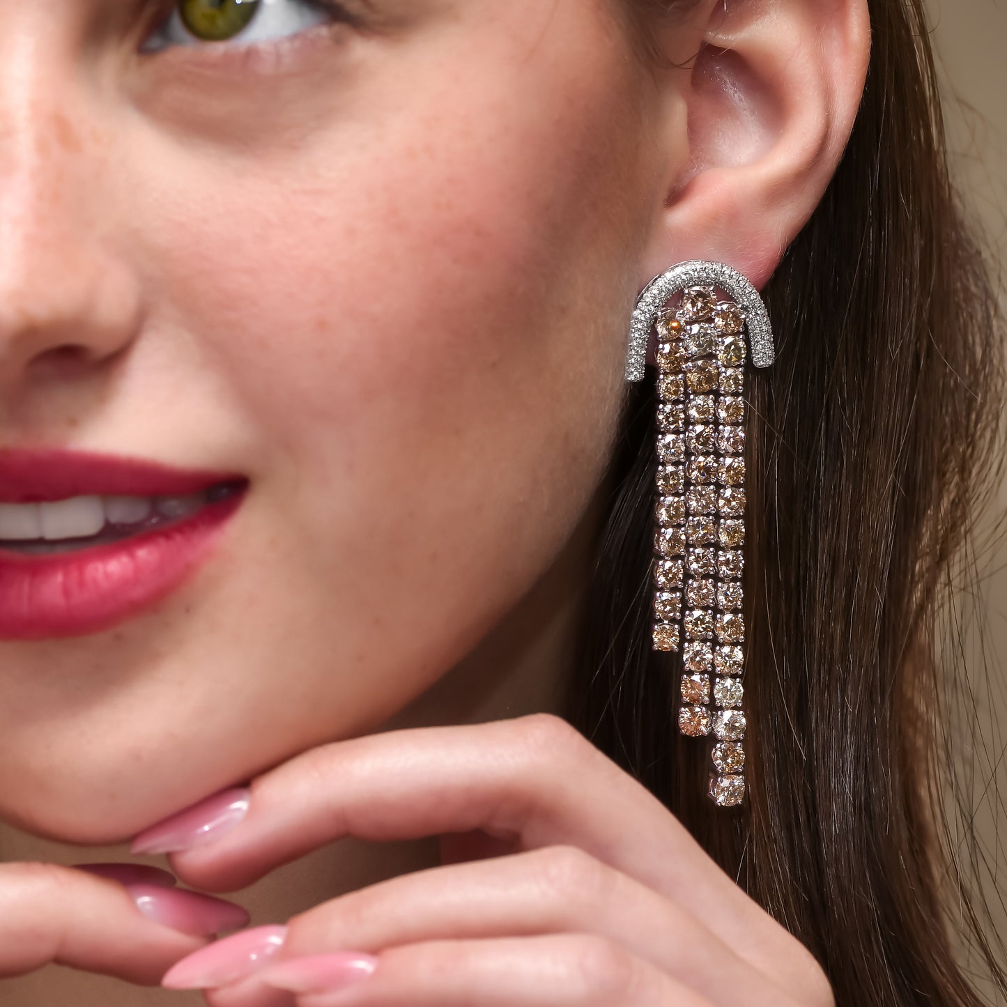 18K White Gold Dangling Drop Earrings With 20 TCW Fancy Colored Diamonds