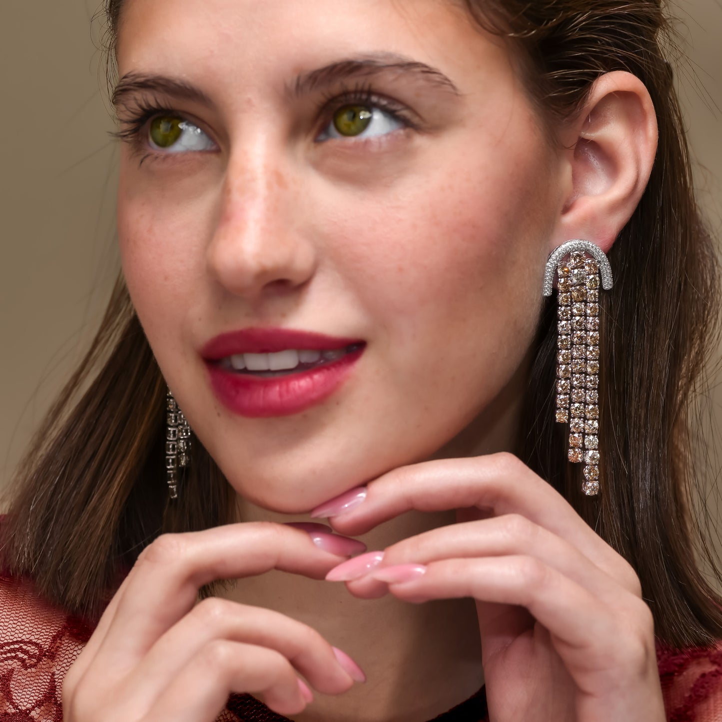 18K White Gold Dangling Drop Earrings With 20 TCW Fancy Colored Diamonds