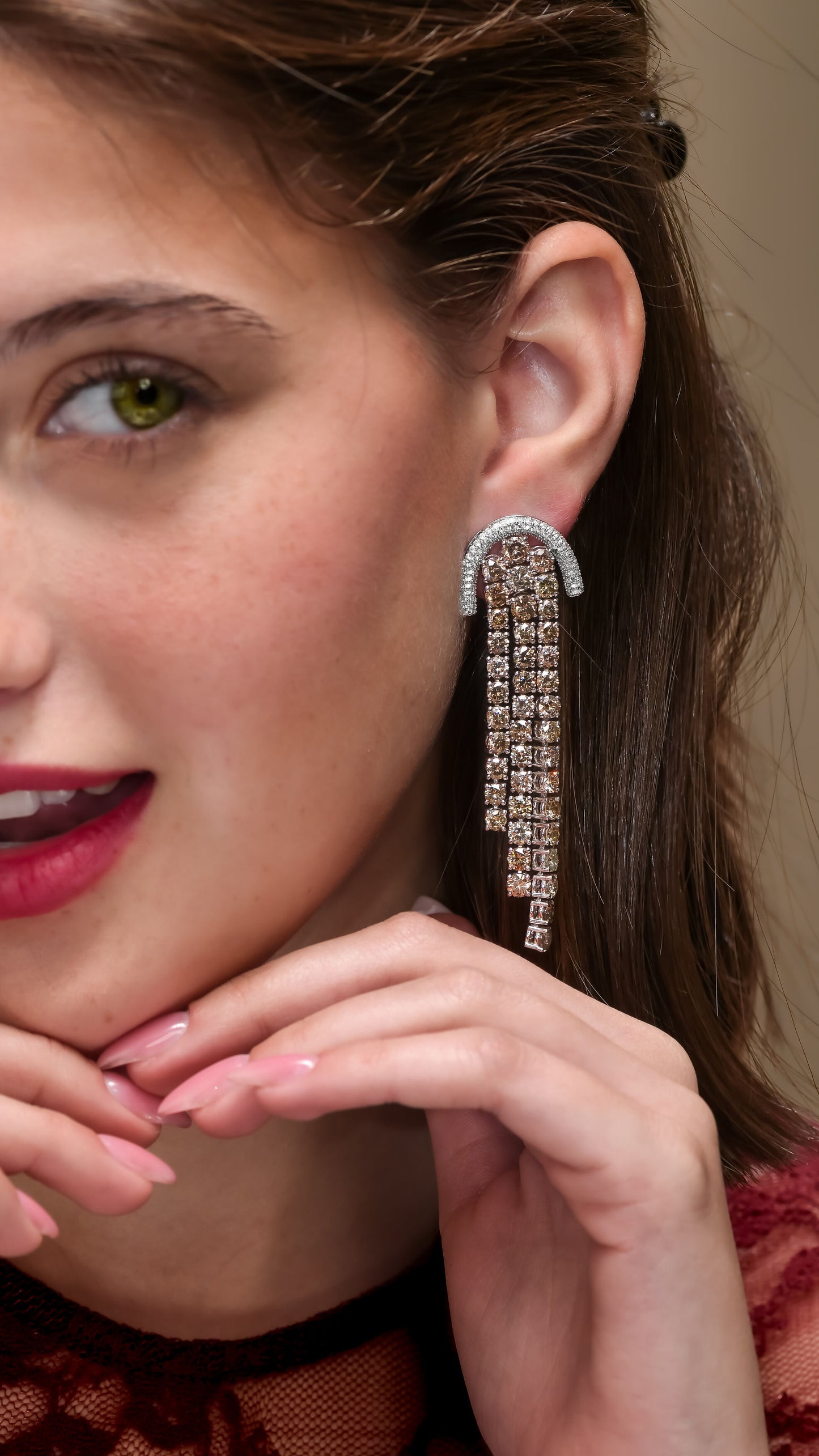 18K White Gold Dangling Drop Earrings With 20 TCW Fancy Colored Diamonds