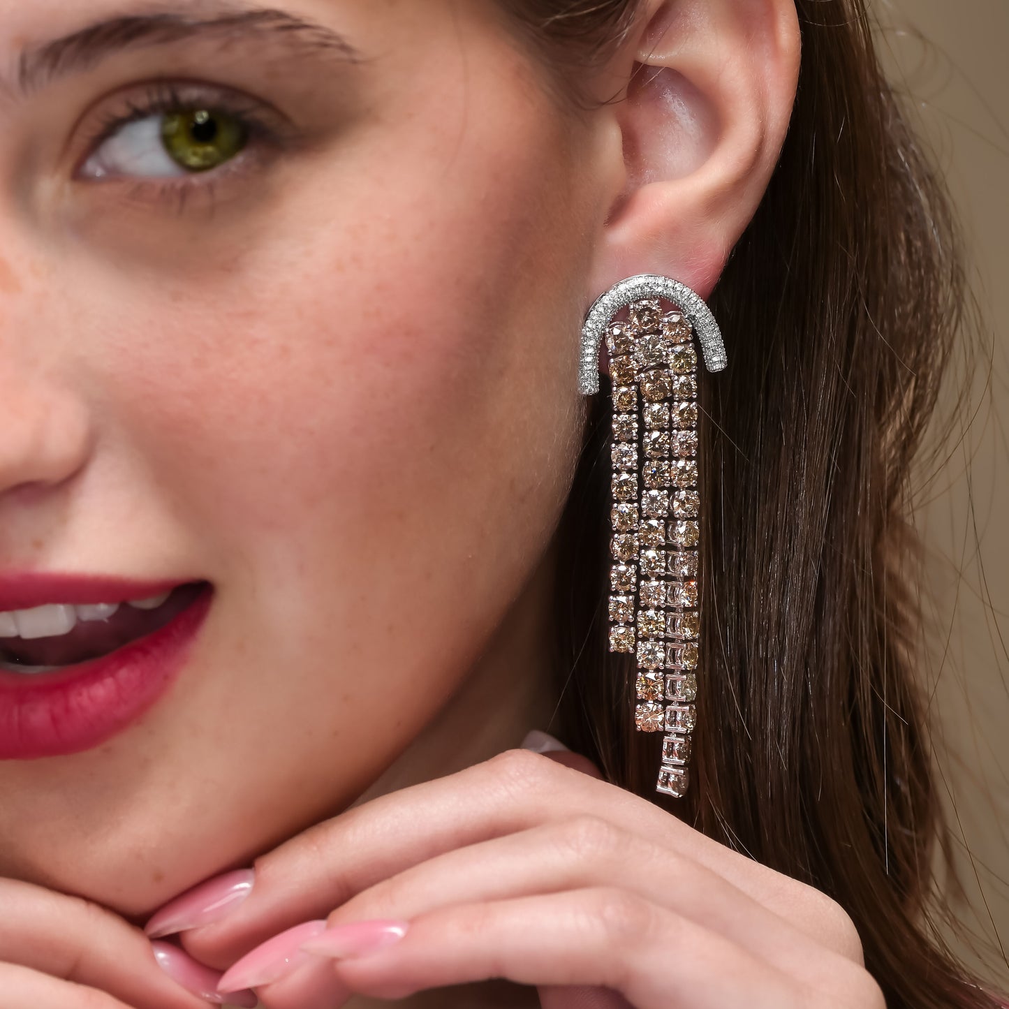 18K White Gold Dangling Drop Earrings With 20 TCW Fancy Colored Diamonds