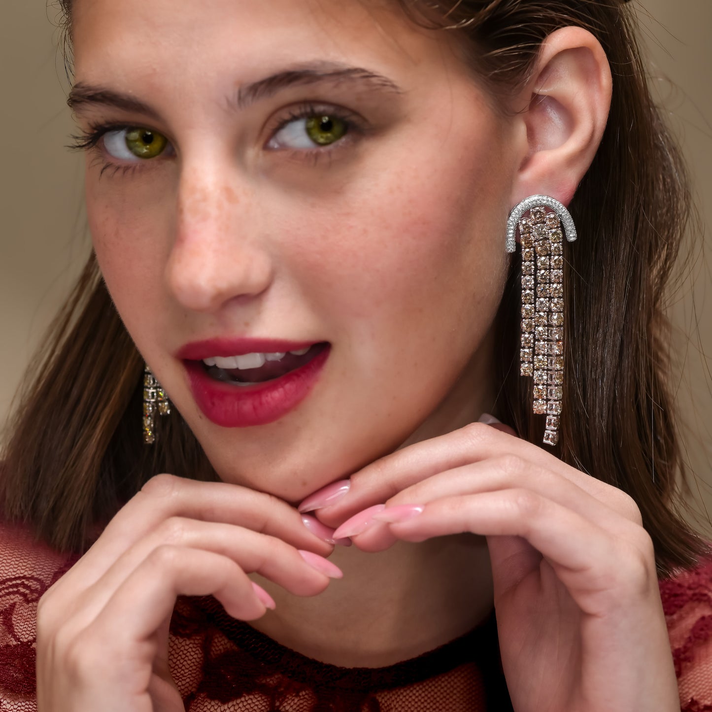 18K White Gold Dangling Drop Earrings With 20 TCW Fancy Colored Diamonds