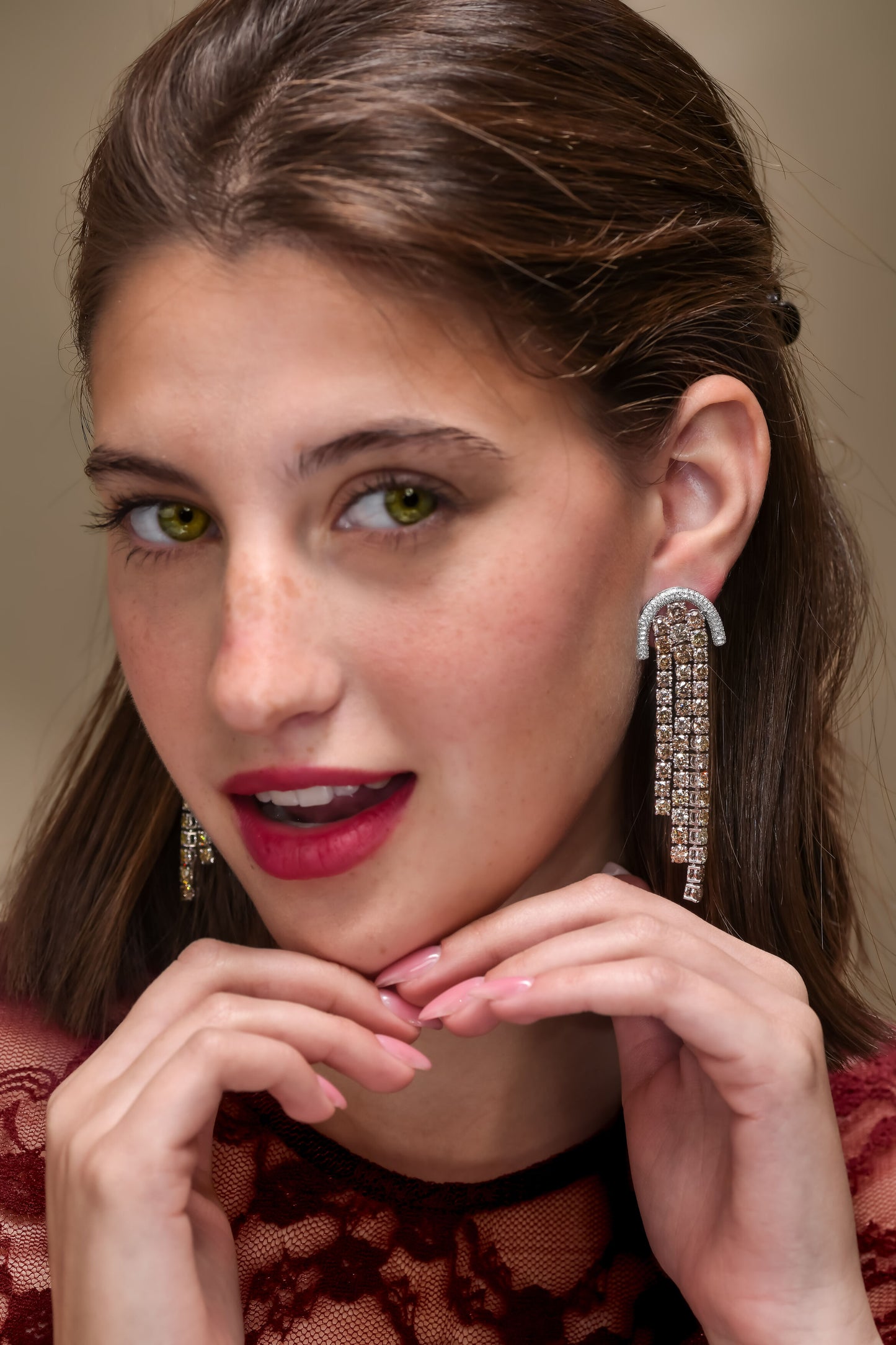 18K White Gold Dangling Drop Earrings With 20 TCW Fancy Colored Diamonds