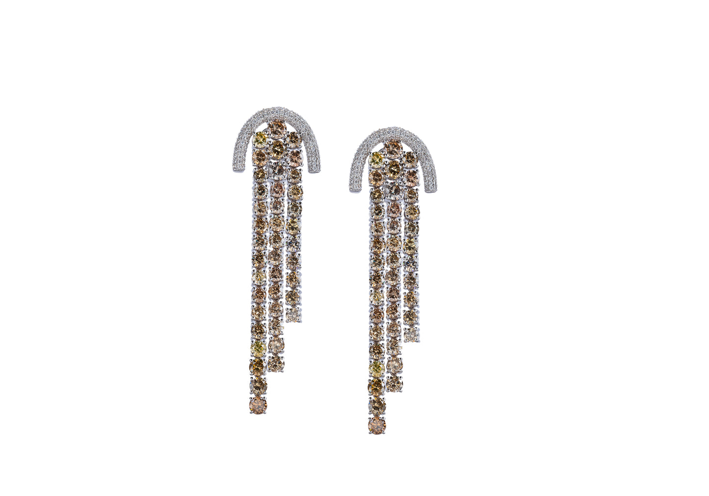 18K White Gold Dangling Drop Earrings With 20 TCW Fancy Colored Diamonds