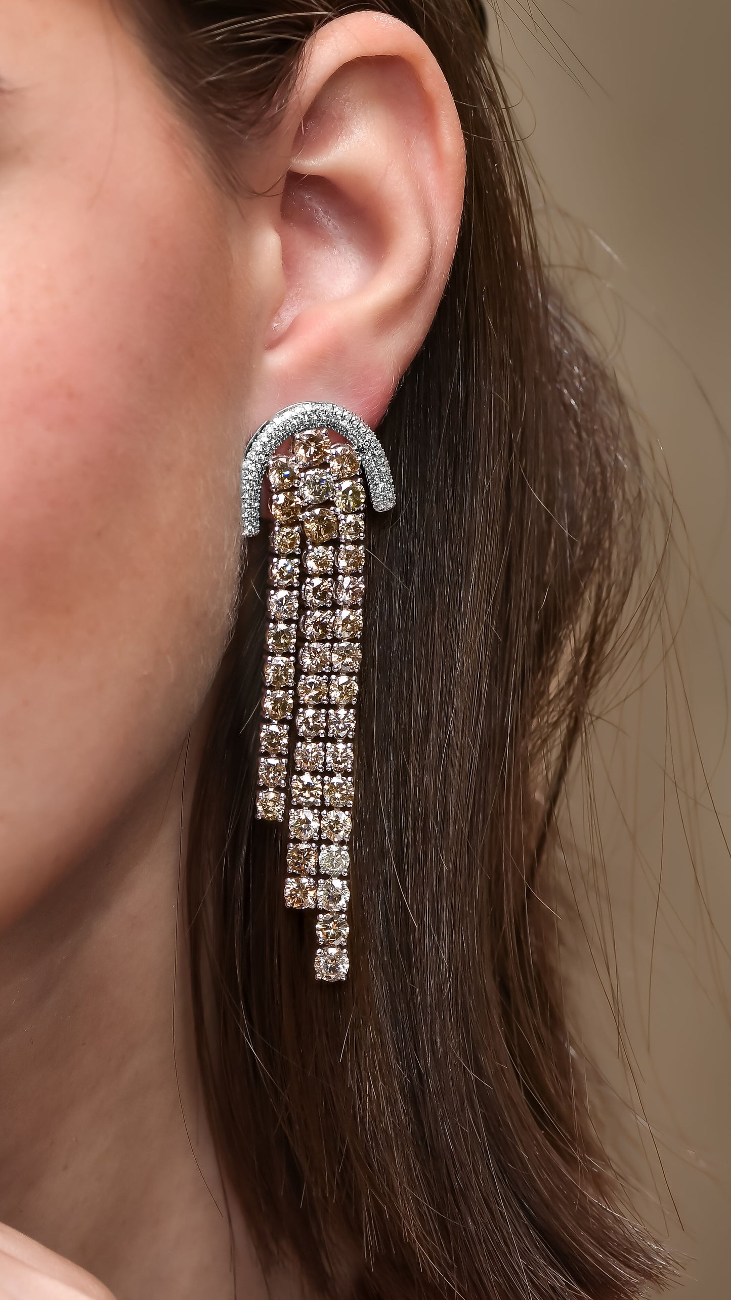 18K White Gold Dangling Drop Earrings With 20 TCW Fancy Colored Diamonds