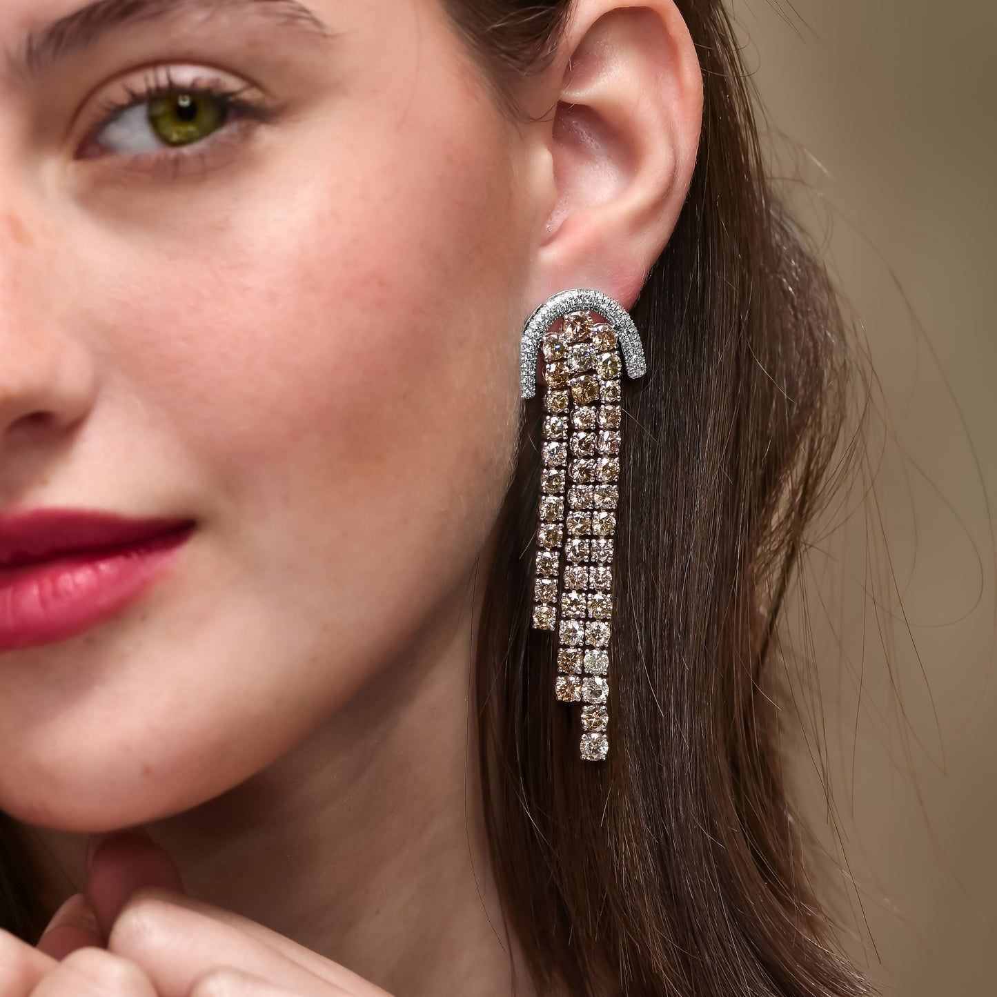18K White Gold Dangling Drop Earrings With 20 TCW Fancy Colored Diamonds