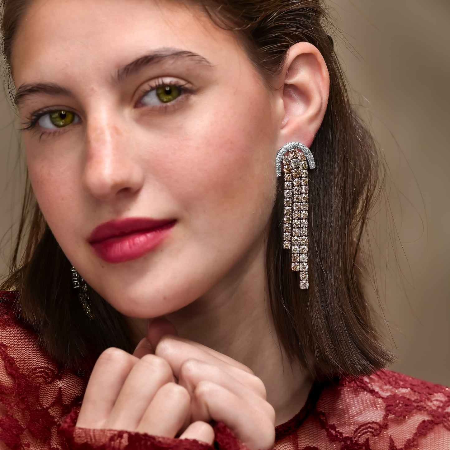 18K White Gold Dangling Drop Earrings With 20 TCW Fancy Colored Diamonds