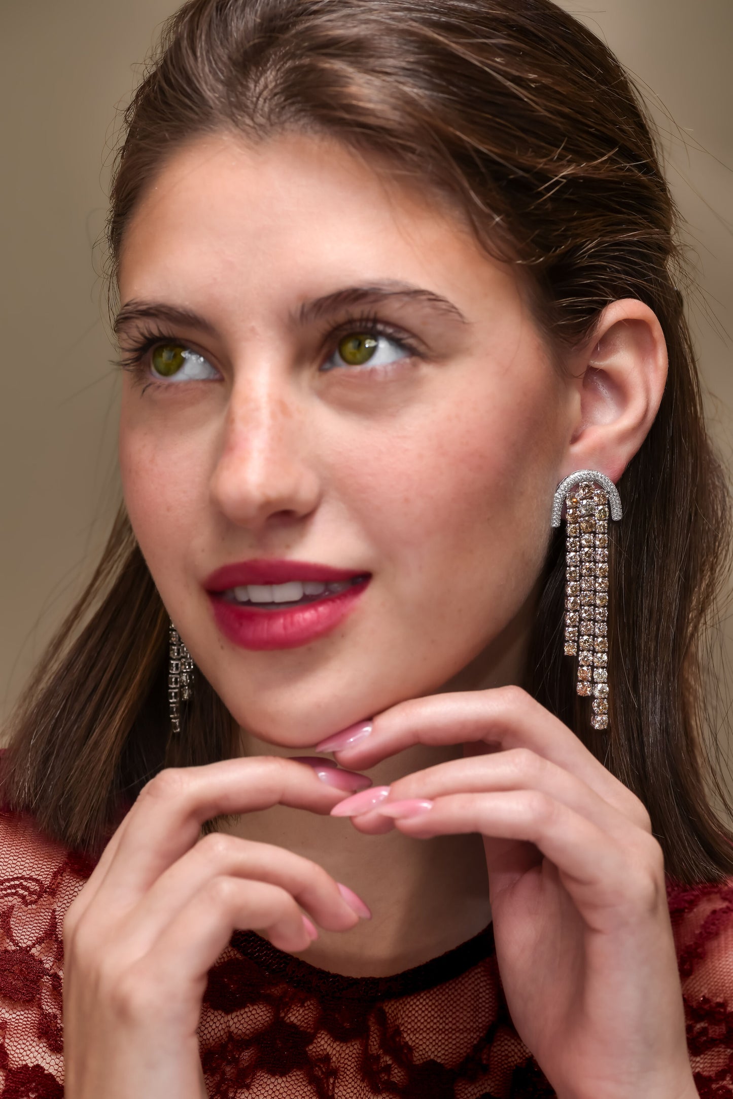 18K White Gold Dangling Drop Earrings With 20 TCW Fancy Colored Diamonds