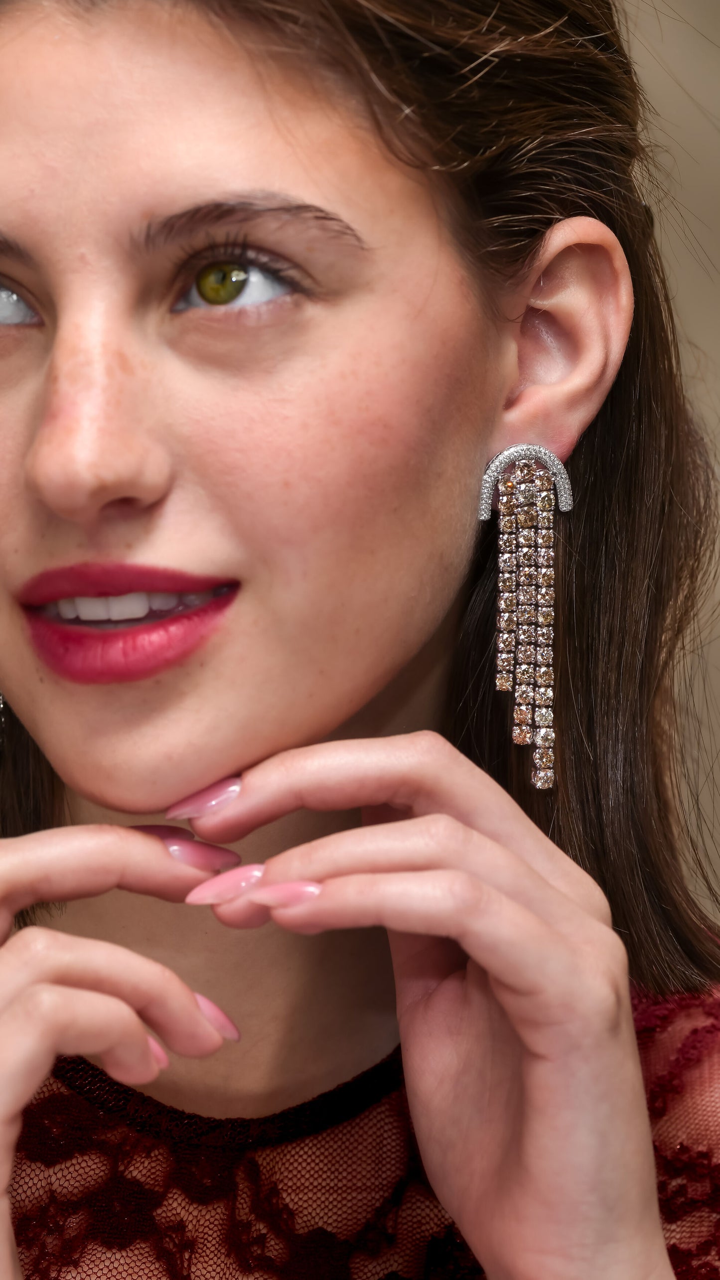 18K White Gold Dangling Drop Earrings With 20 TCW Fancy Colored Diamonds