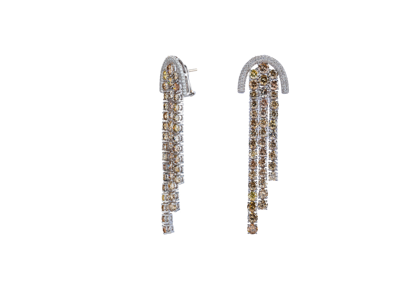 18K White Gold Dangling Drop Earrings With 20 TCW Fancy Colored Diamonds