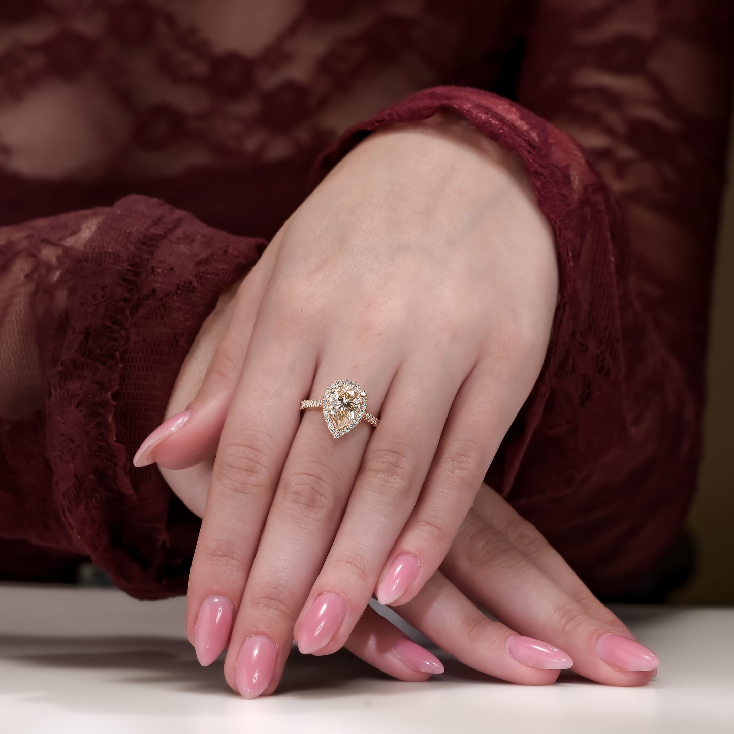 18K Rose Gold Ring With 3.18 TCW Natural Diamond - Natural Fancy Colored Diamond Main Stone