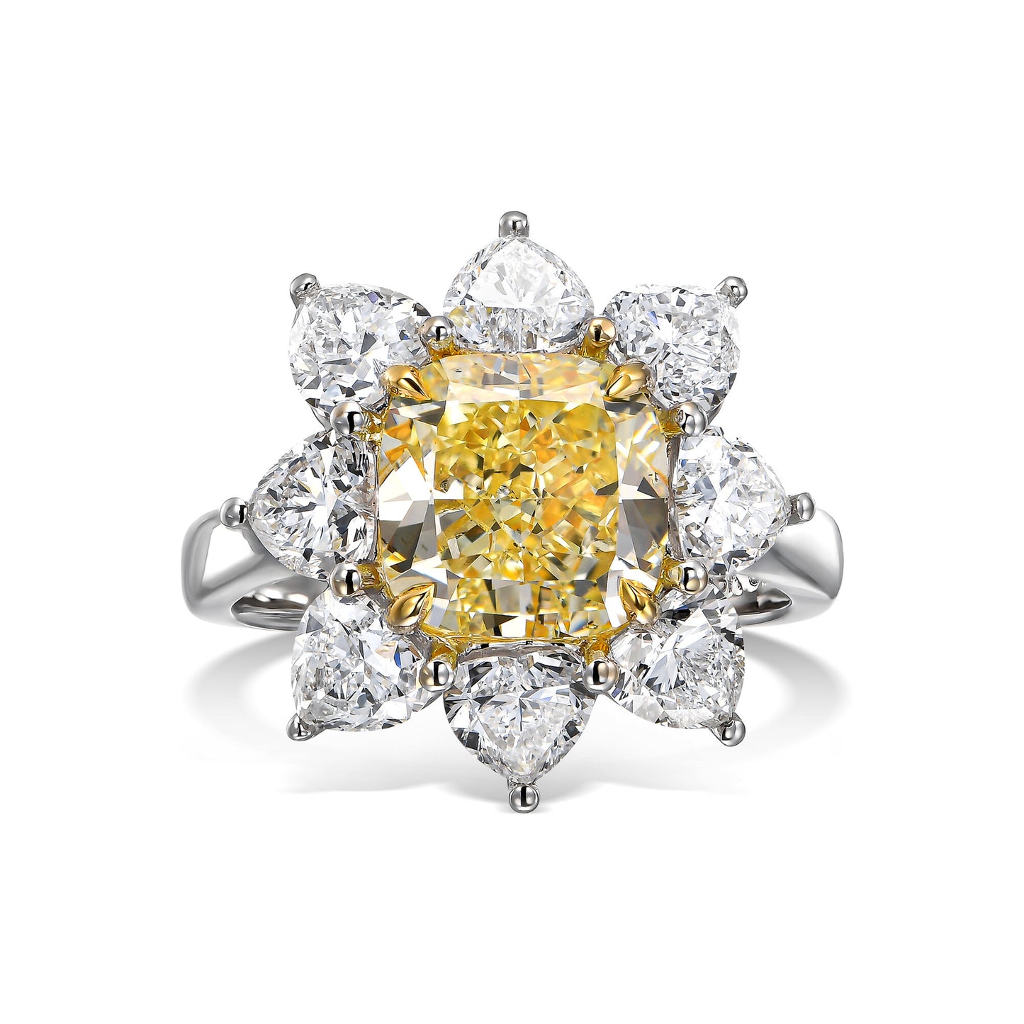 18k White Gold Statement Ring With 4.10 TCW - Natural Fancy Colored Diamond Main Stone