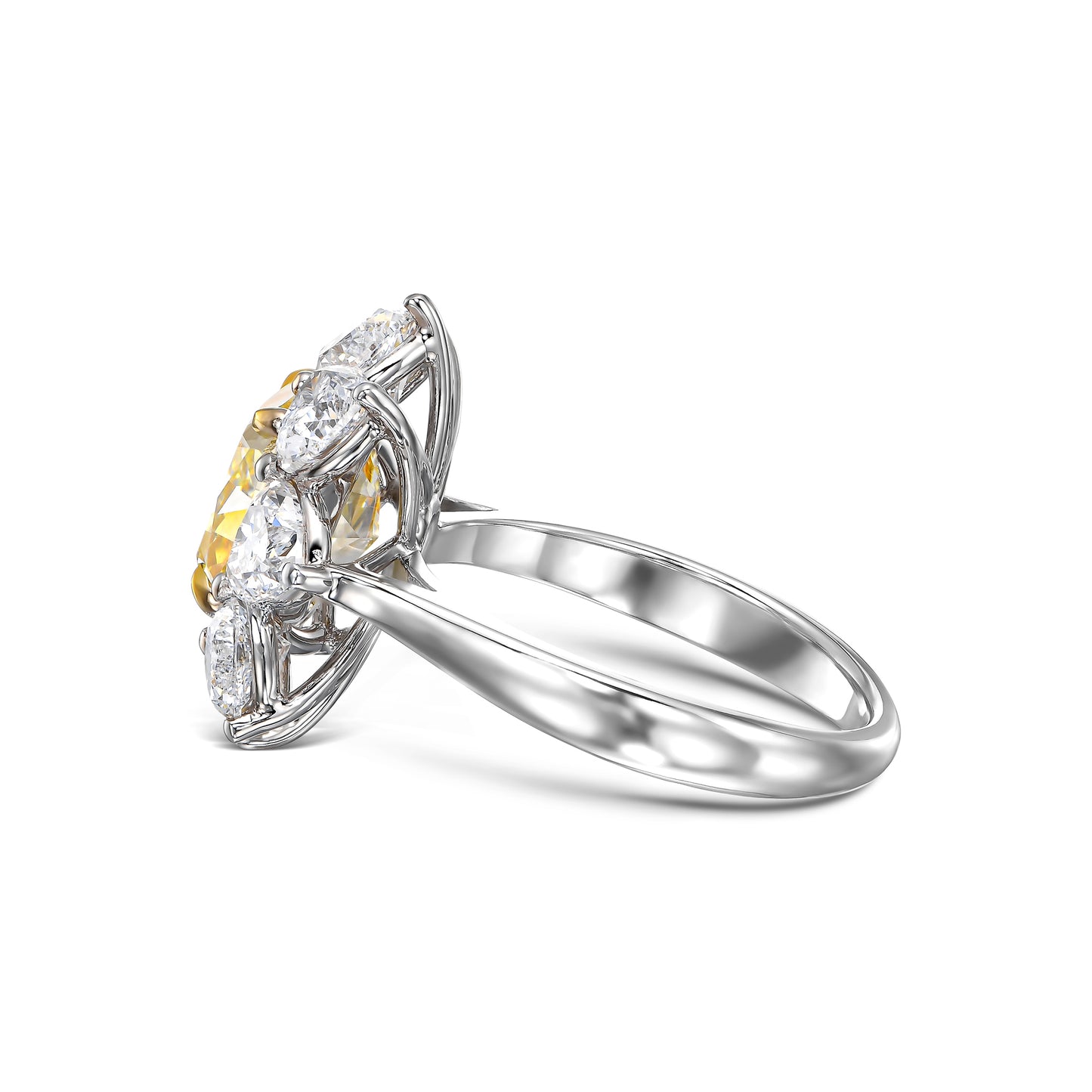 18k White Gold Statement Ring With 4.10 TCW - Natural Fancy Colored Diamond Main Stone