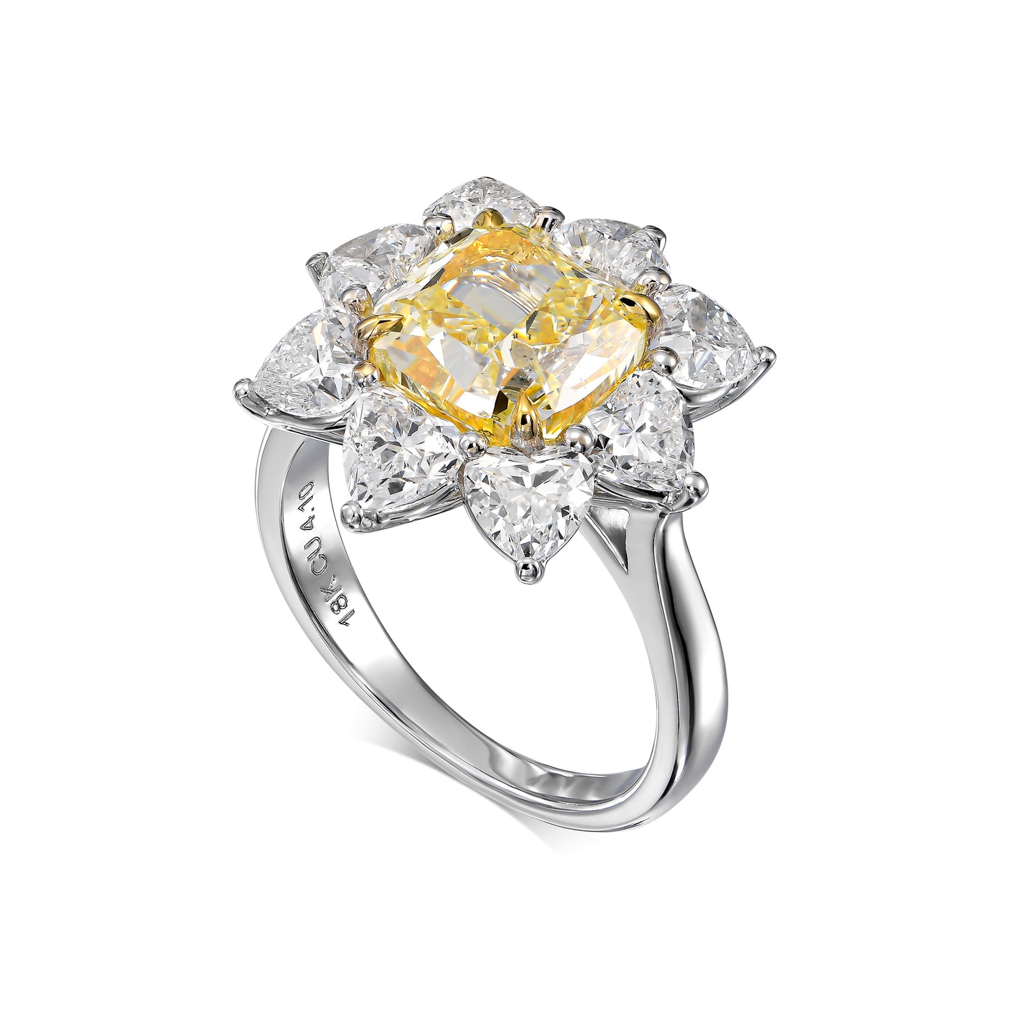 18k White Gold Statement Ring With 4.10 TCW - Natural Fancy Colored Diamond Main Stone