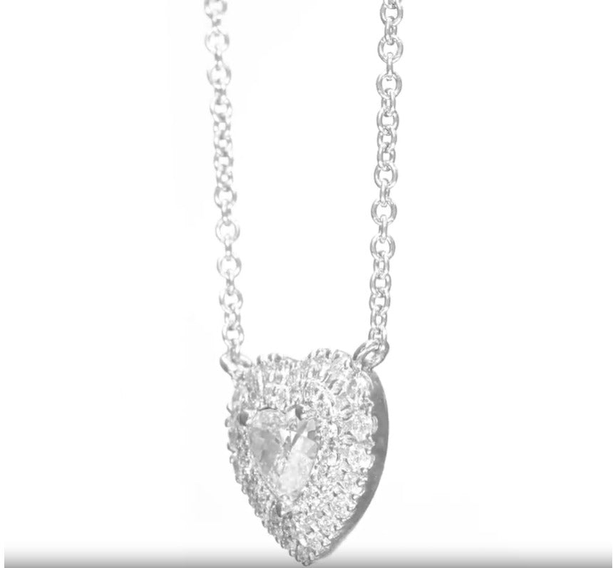 14K White Gold Heart Pendant Necklace With 0.59 TCW Natural Diamond