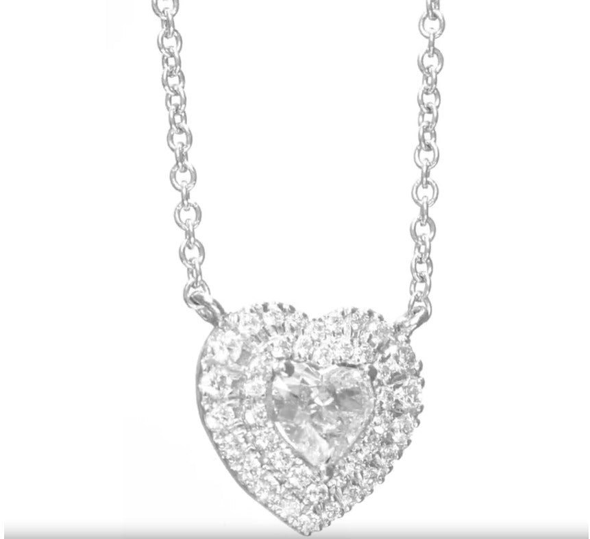 14K White Gold Heart Pendant Necklace With 0.59 TCW Natural Diamond