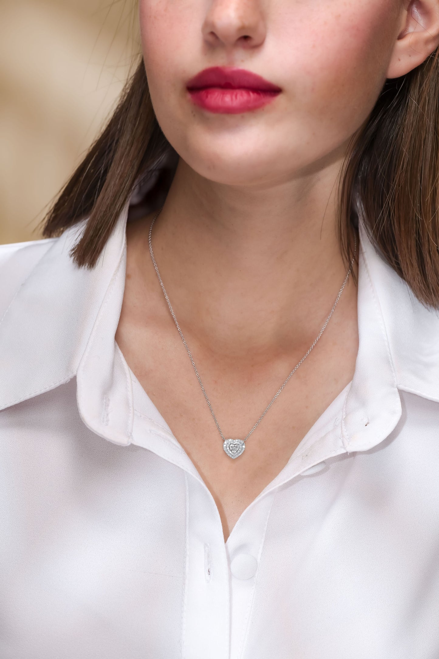 14K White Gold Heart Pendant Necklace With 0.59 TCW Natural Diamond