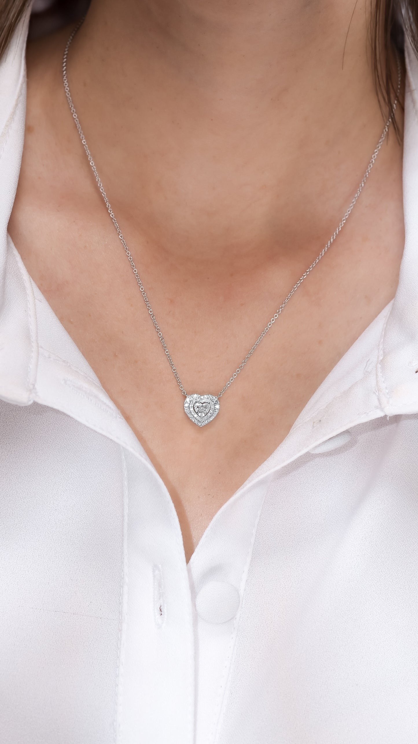 14K White Gold Heart Pendant Necklace With 0.59 TCW Natural Diamond