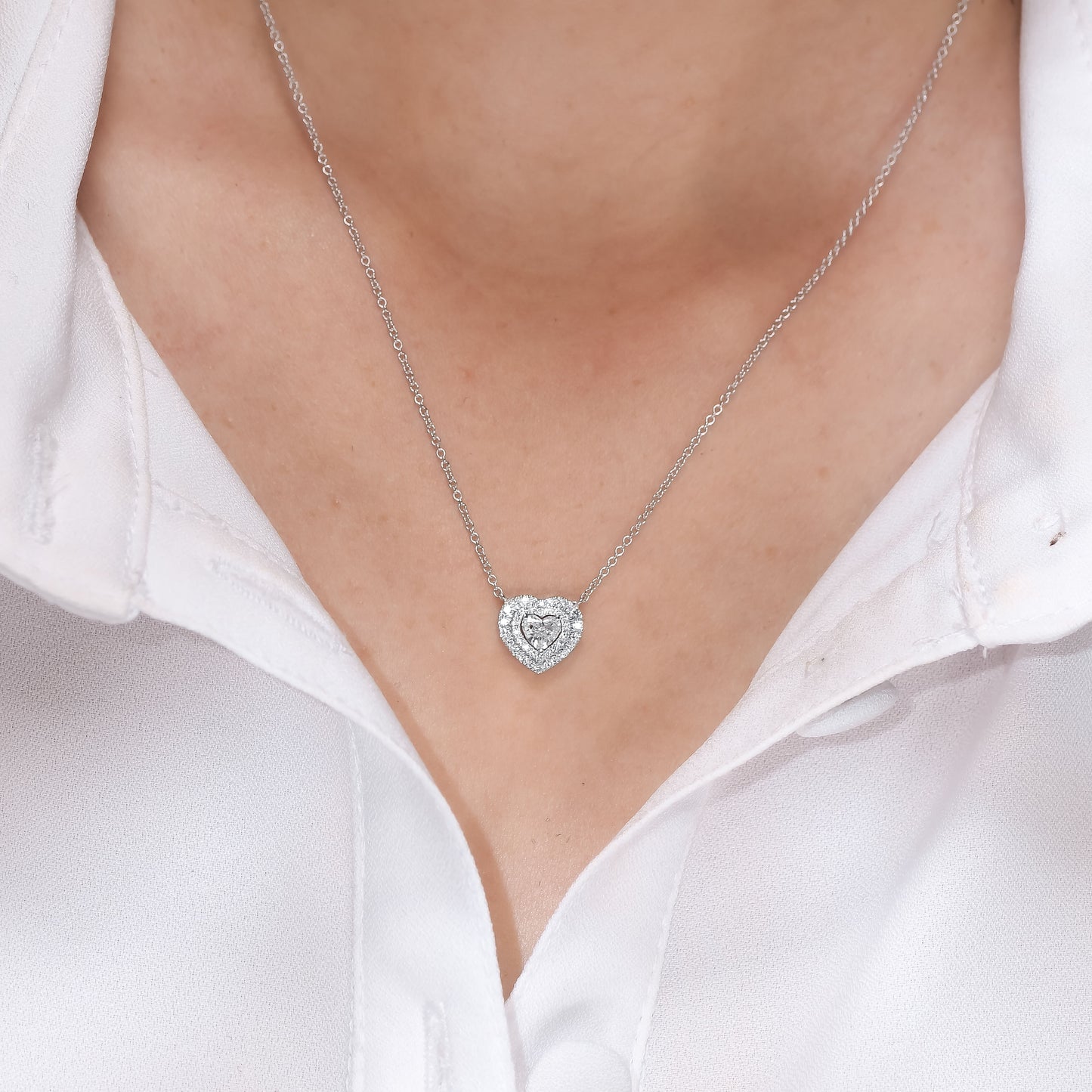 14K White Gold Heart Pendant Necklace With 0.59 TCW Natural Diamond