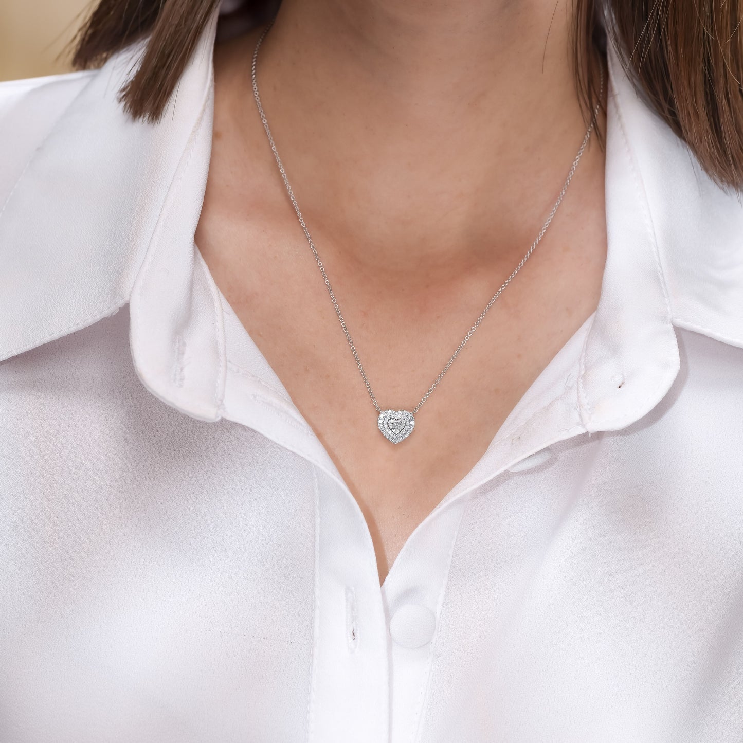 14K White Gold Heart Pendant Necklace With 0.59 TCW Natural Diamond