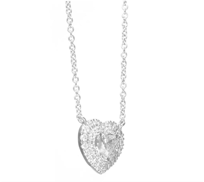 14K White Gold Heart Pendant Necklace With 0.59 TCW Natural Diamond