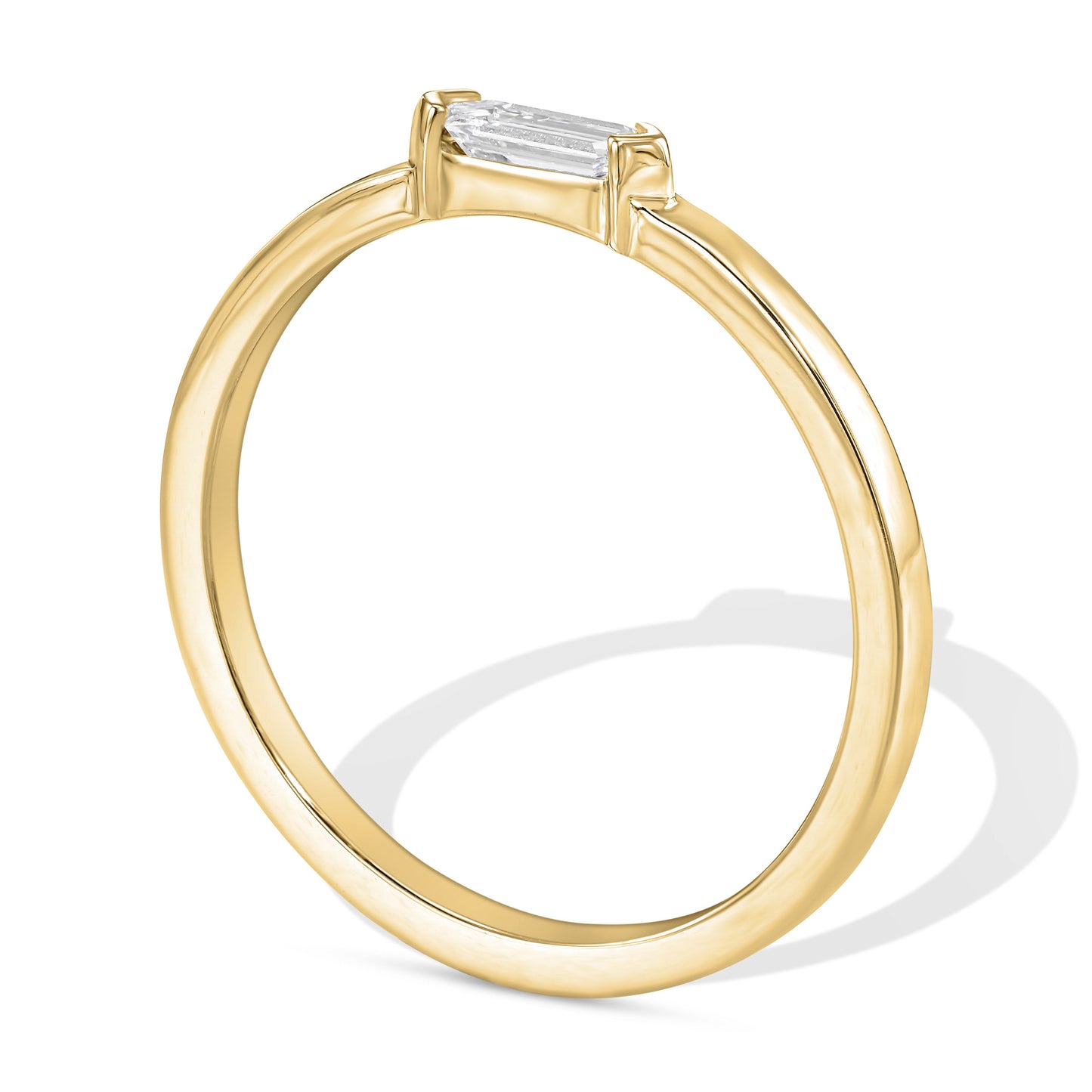 18k Yellow Gold Ring With 0.16 Carat Elongated Hexagon Shape Natural Diamond