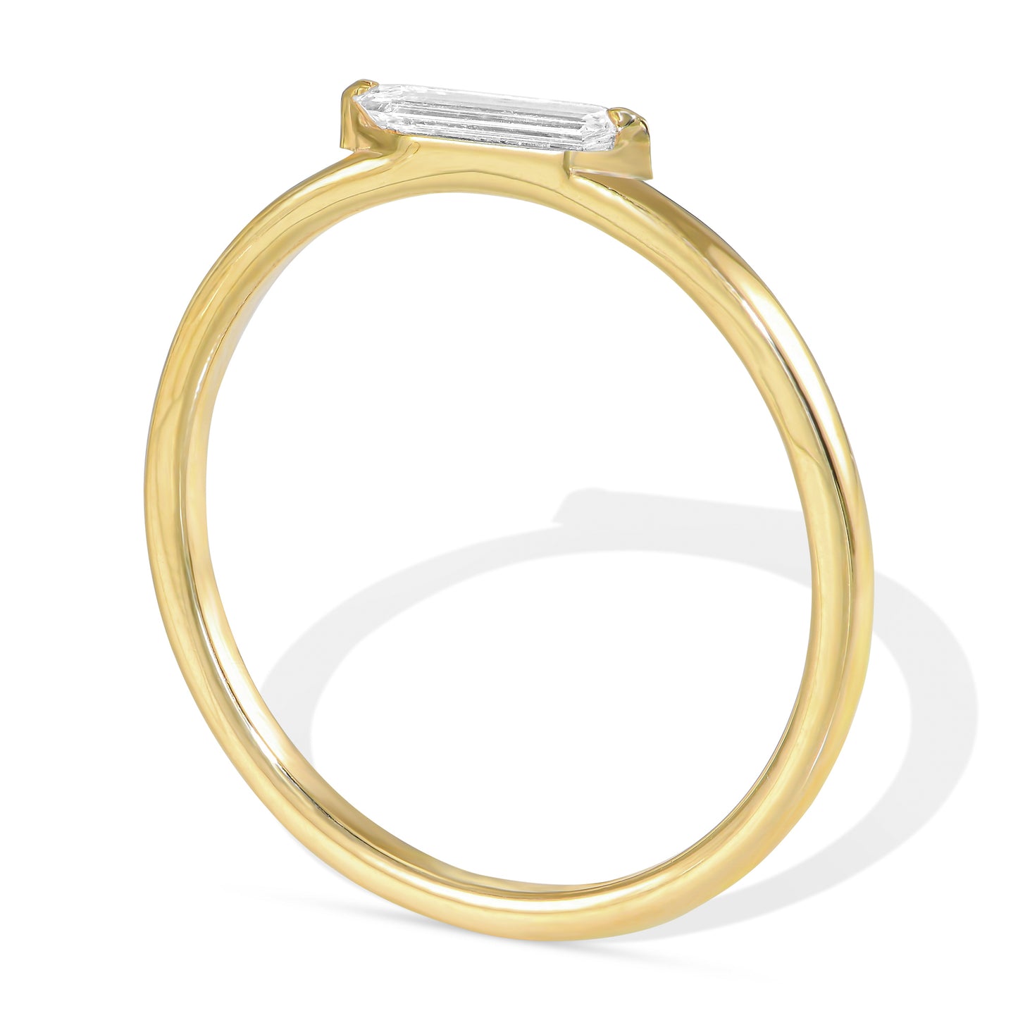 18k Yellow Gold Ring With 0.11 Carat Elongated Hexagon Shape Natural Diamond