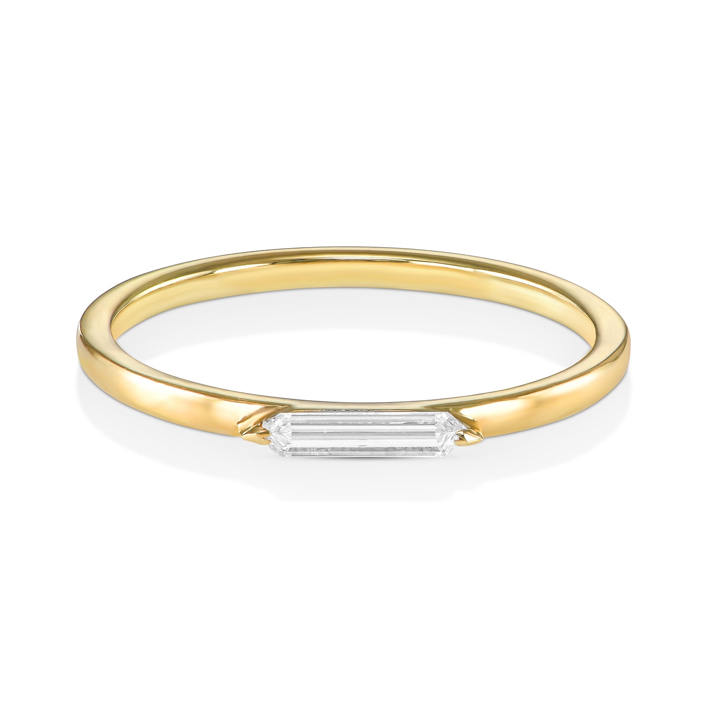18k Yellow Gold Ring With 0.11 Carat Elongated Hexagon Shape Natural Diamond