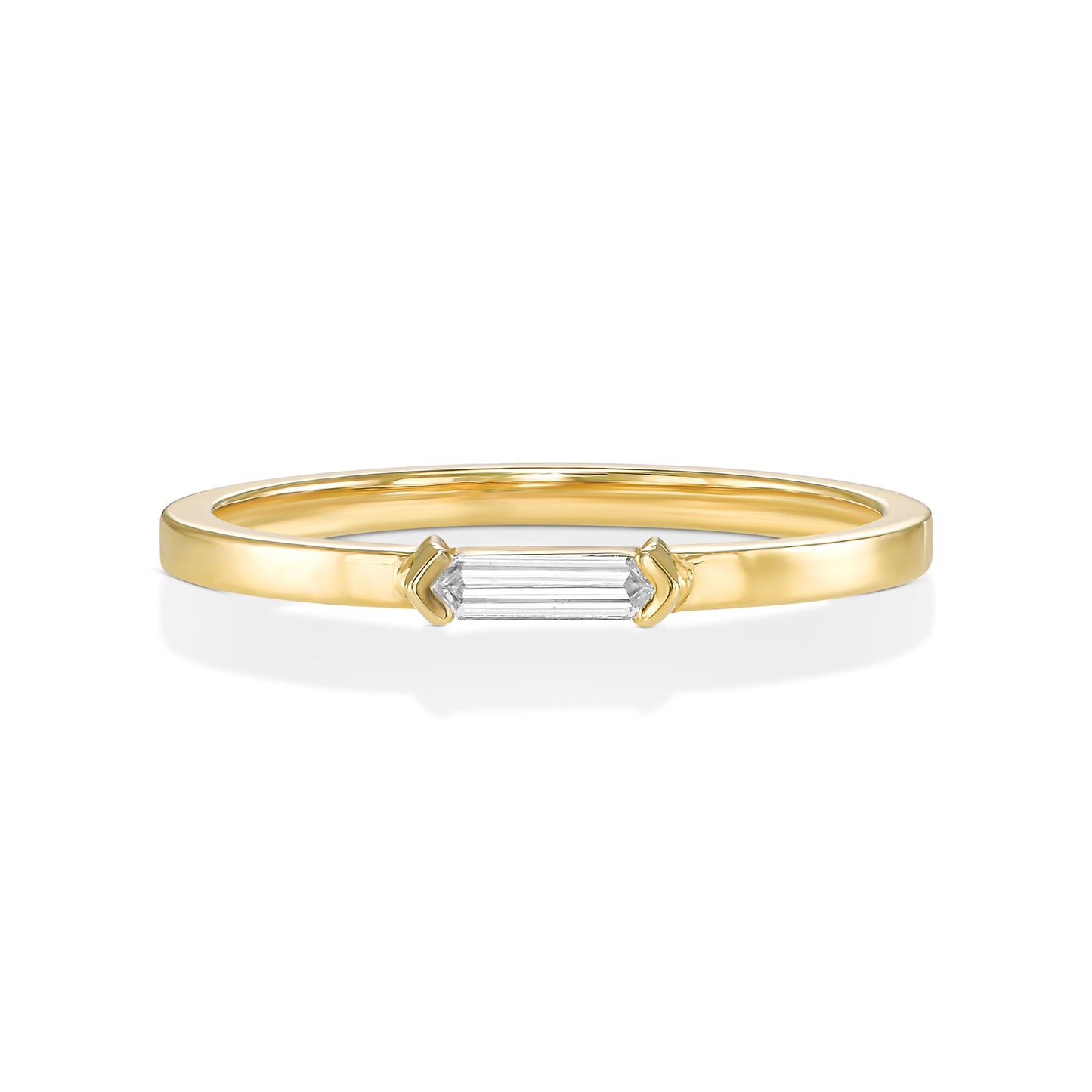 18k Yellow Gold Ring With 0.09 Carat Elongated Hexagon Shape Natural Diamond