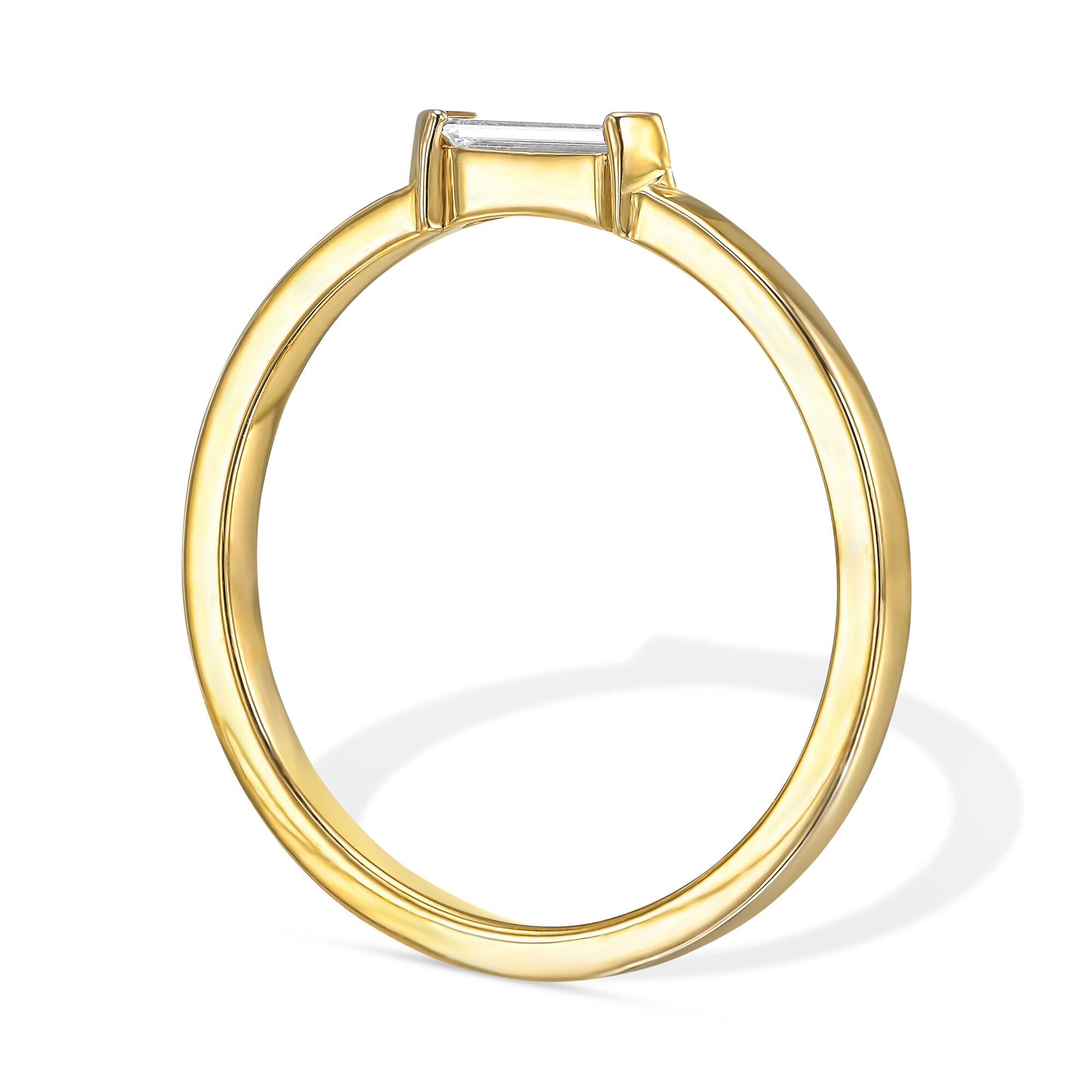 18k Yellow Gold Ring With 0.09 Carat Elongated Hexagon Shape Natural Diamond