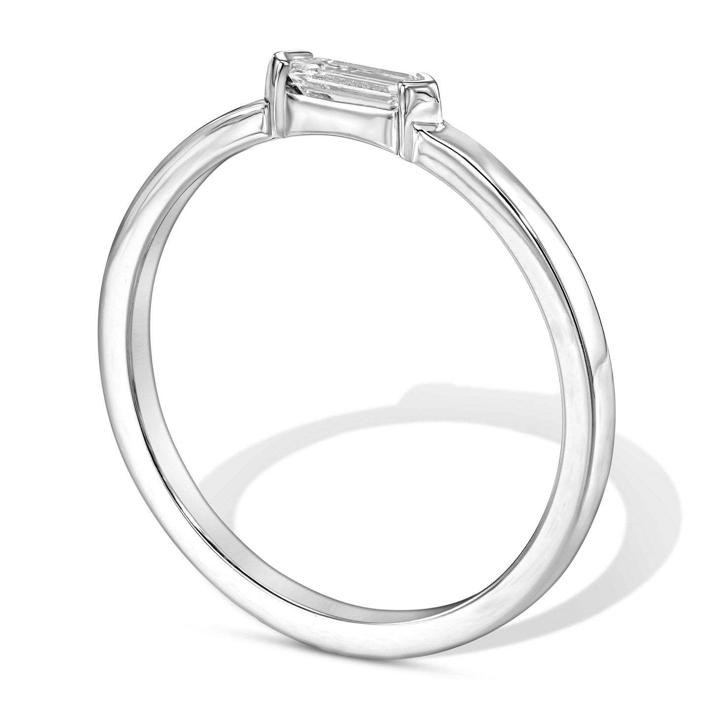 18k White Gold Ring With 0.13 Carat Elongated Hexagon Shape Natural Diamond