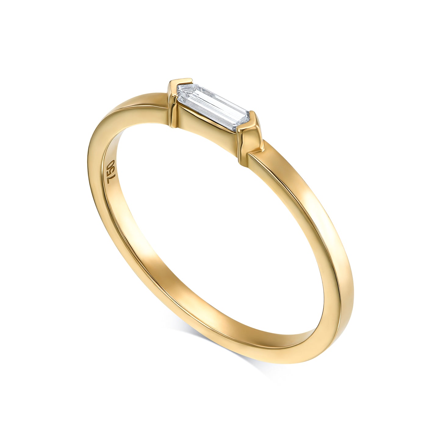 18k Yellow Gold Ring With 0.10 Carat Elongated Hexagon Shape Natural Diamond