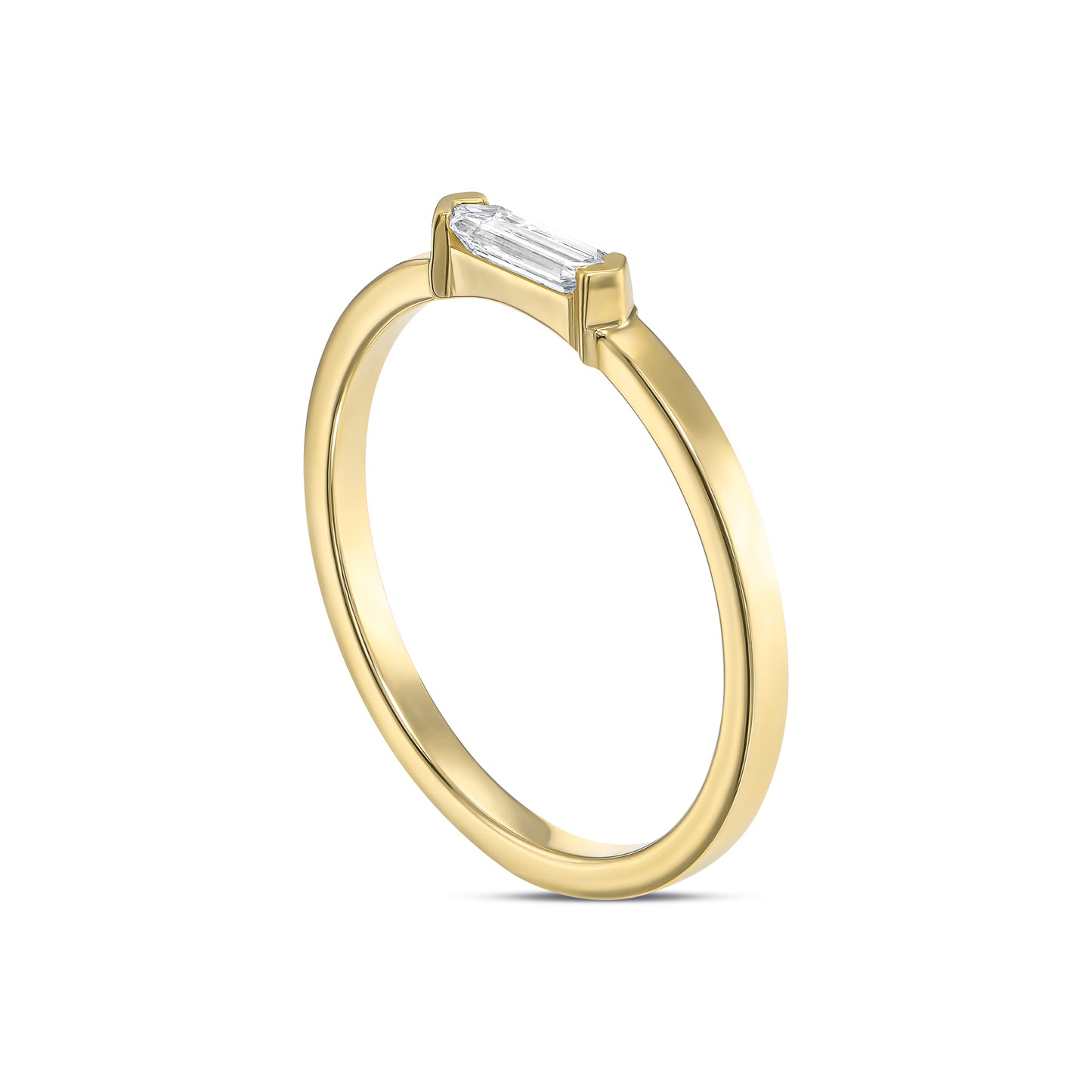 18k Yellow Gold Ring With 0.10 Carat Elongated Hexagon Shape Natural Diamond