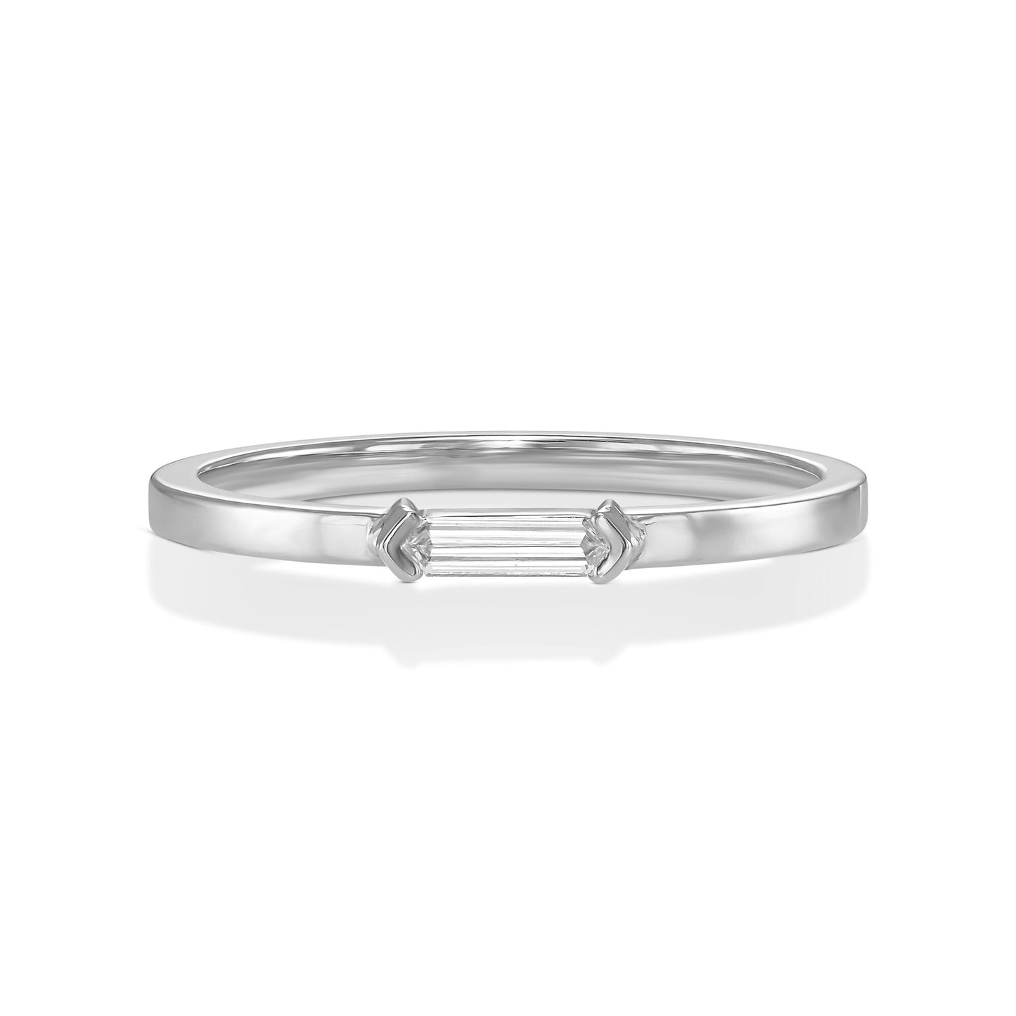18k White Gold Ring With 0.07 Carat Elongated Hexagon Shape Natural Diamond