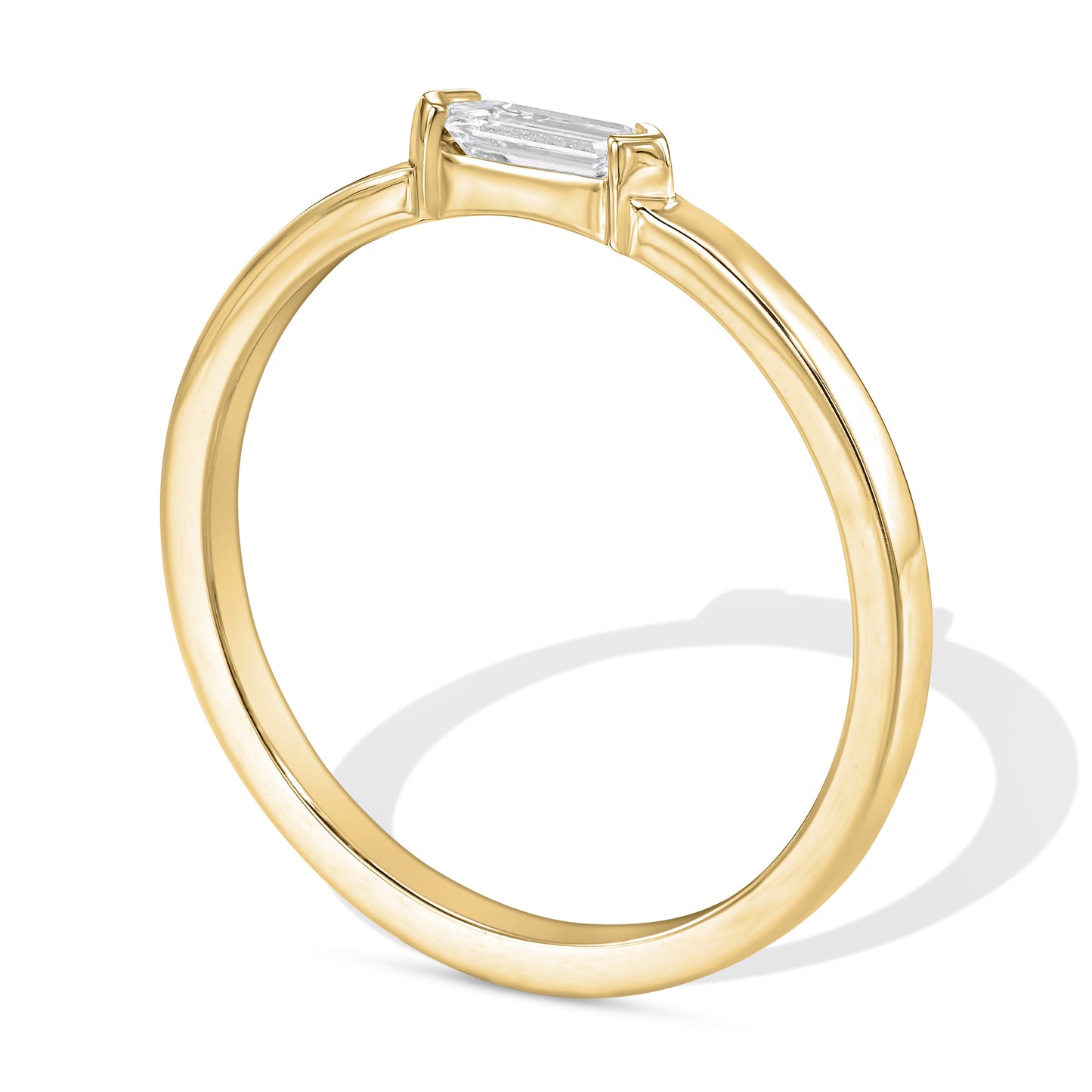18k Yellow Gold Ring With 0.11 Carat Elongated Hexagon Shape Natural Diamond