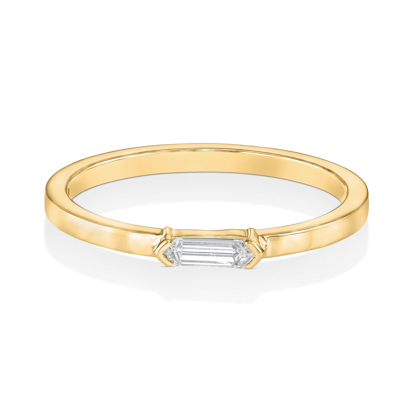 18k Yellow Gold Ring With 0.11 Carat Elongated Hexagon Shape Natural Diamond