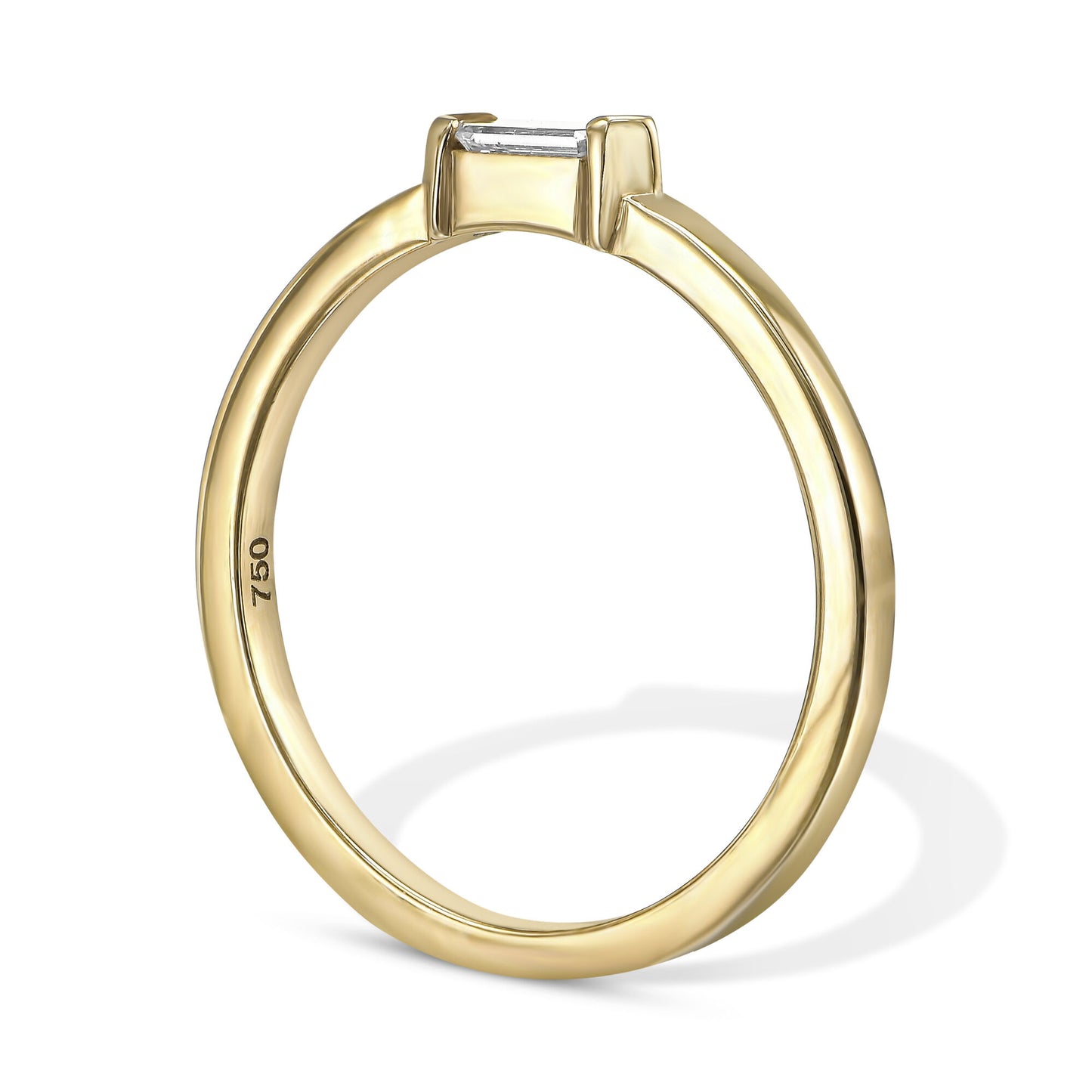 18k Yellow Gold Ring With 0.11 Carat Elongated Hexagon Shape Natural Diamond