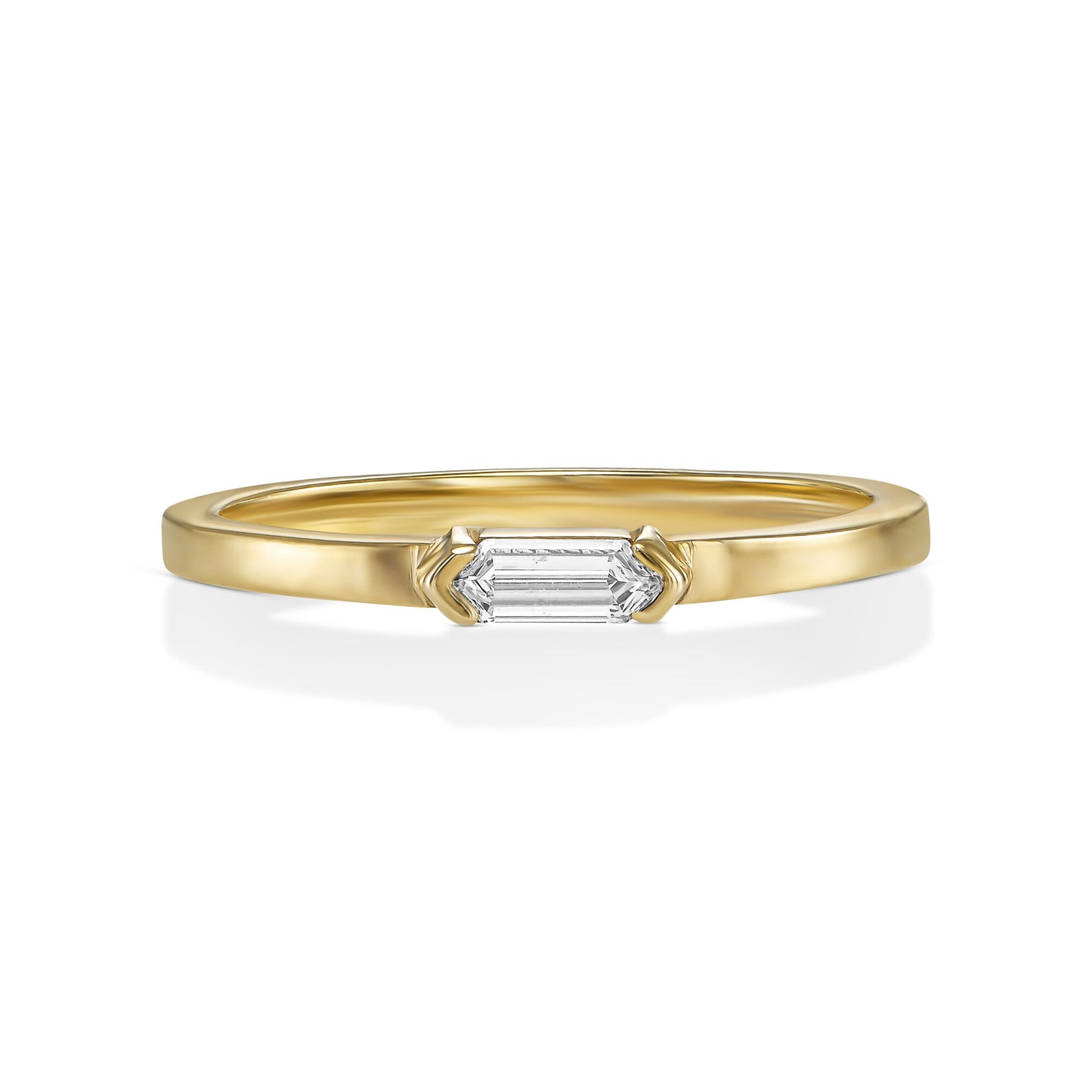 18k Yellow Gold Ring With 0.11 Carat Elongated Hexagon Shape Natural Diamond