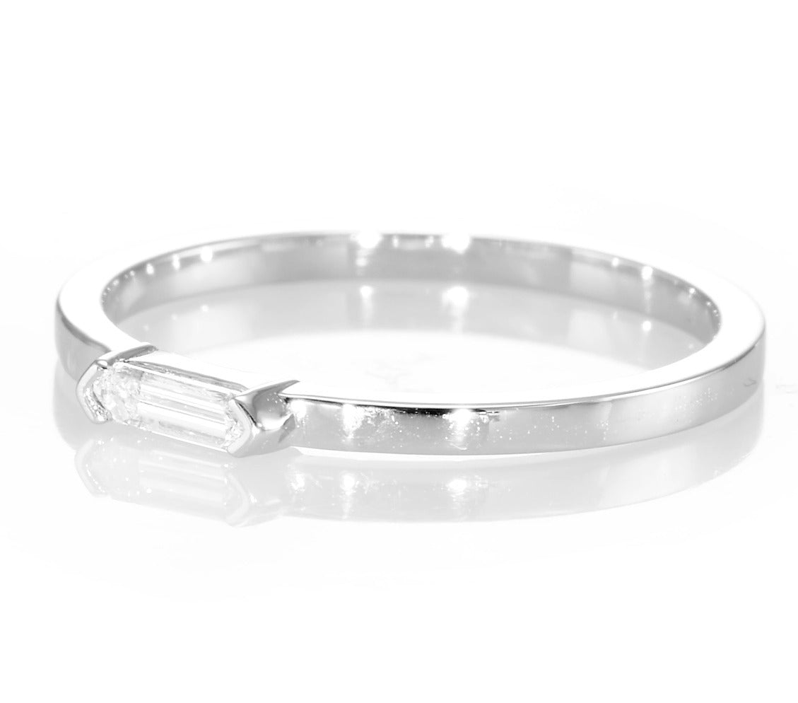 18k White Gold Ring With 0.13 Carat Elongated Hexagon Shape Natural Diamond