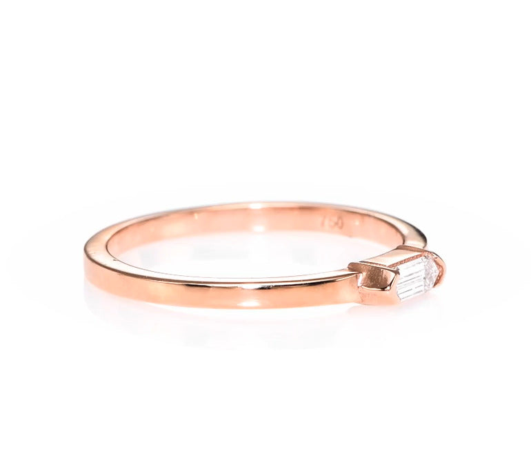 18k Rose Gold Ring With 0.10 Carat Elongated Hexagon Shape Natural Diamond