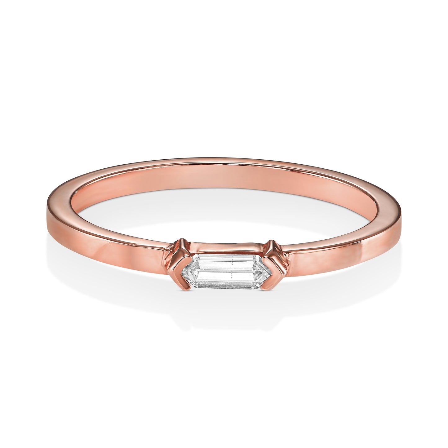 18k Rose Gold Ring With 0.11 Carat Elongated Hexagon Shape Natural Diamond
