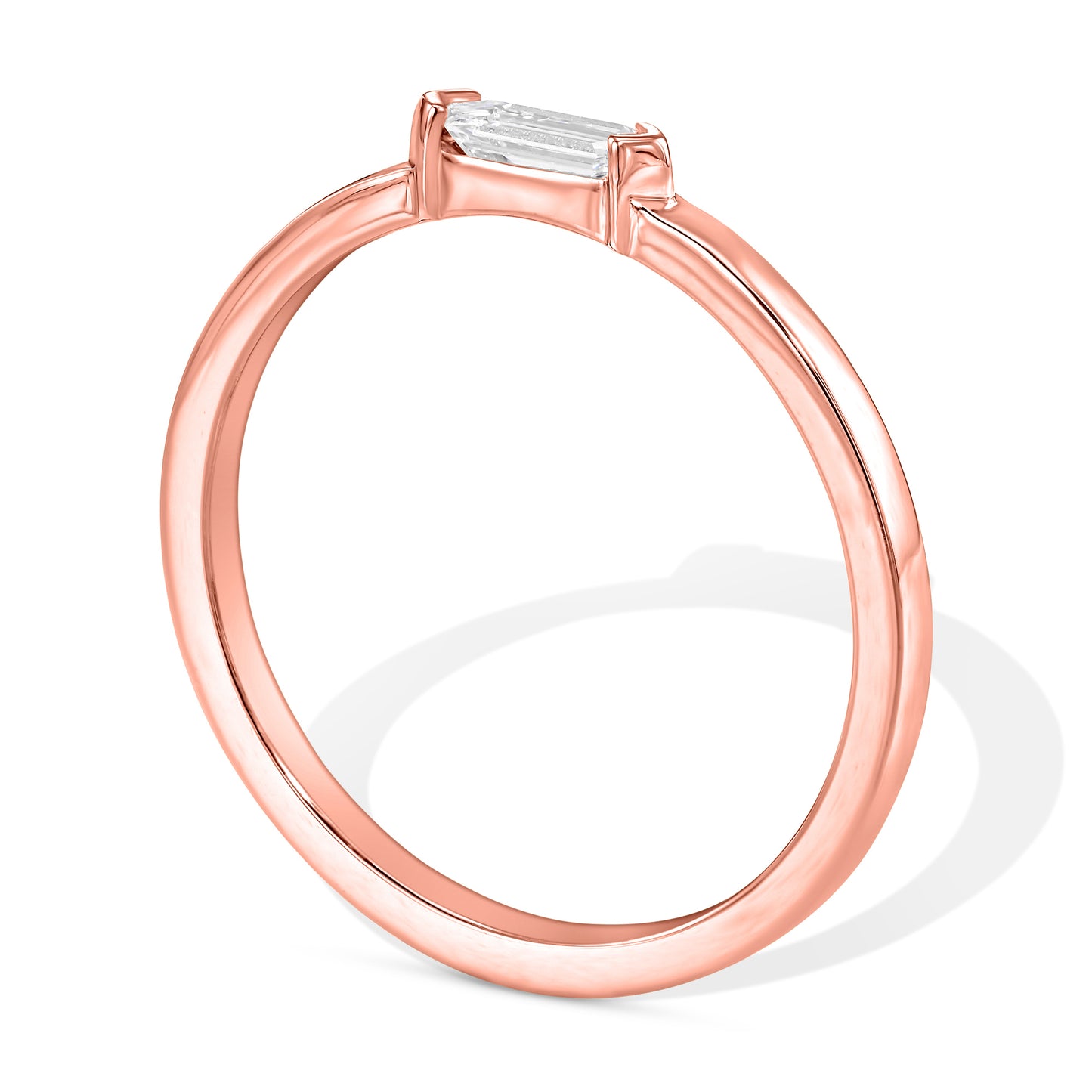 18k Rose Gold Ring With 0.16 Carat Elongated Hexagon Shape Natural Diamond