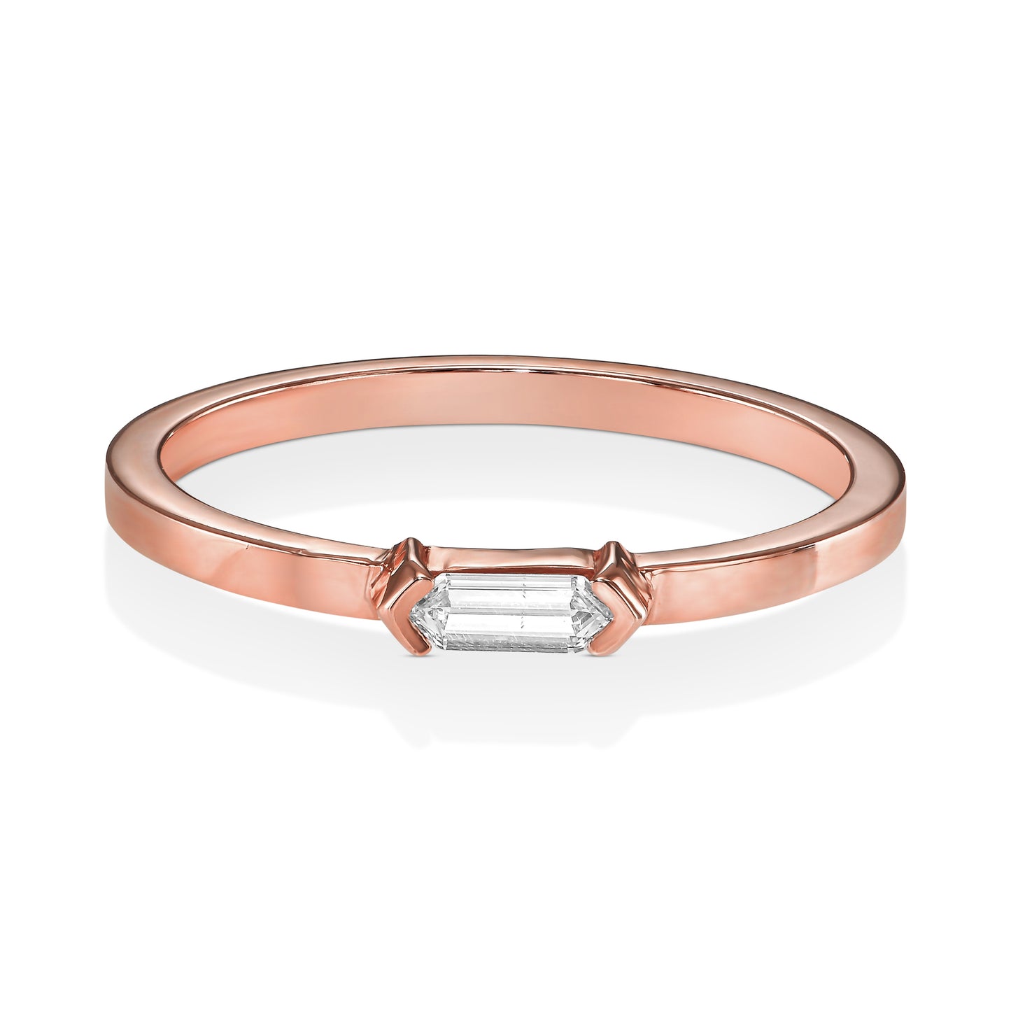 18k Rose Gold Ring With 0.14 Carat Elongated Hexagon Shape Natural Diamond