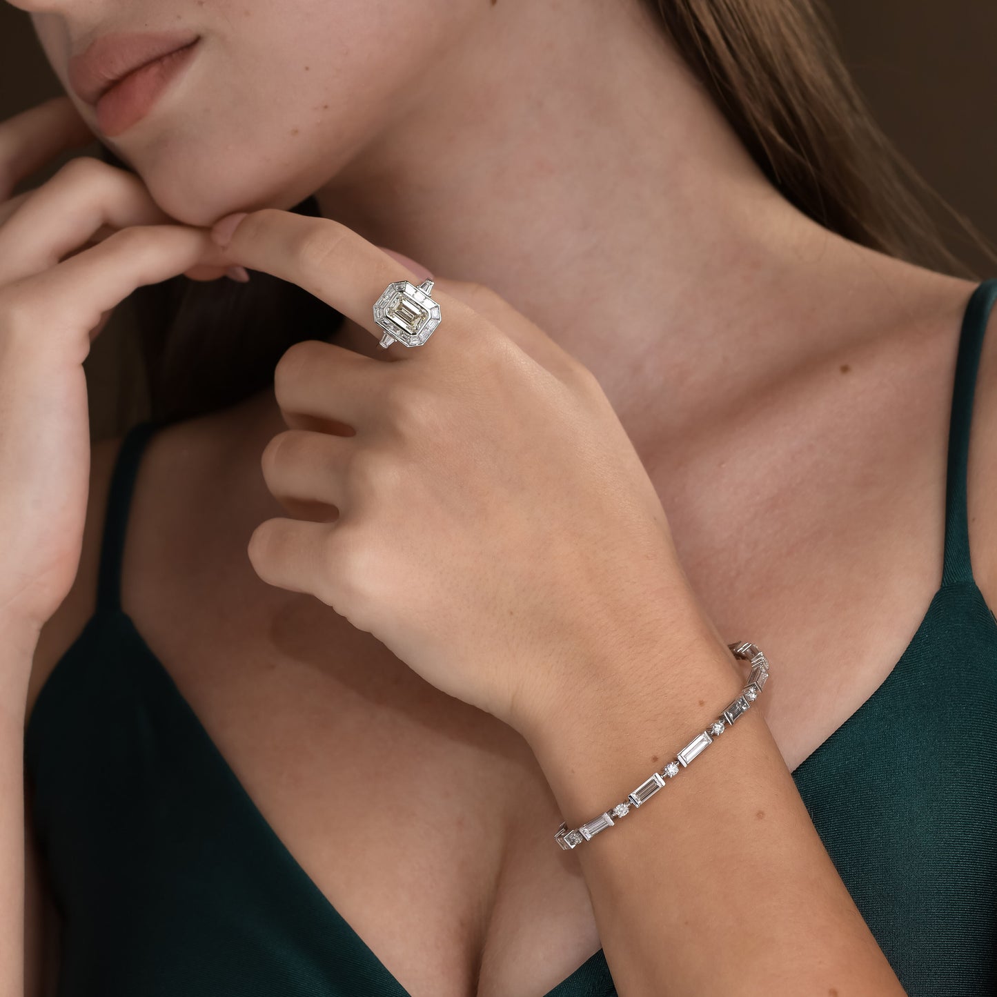 3.37 tcw Emerald Cut Natural Diamond in 18k White Gold Statement Ring