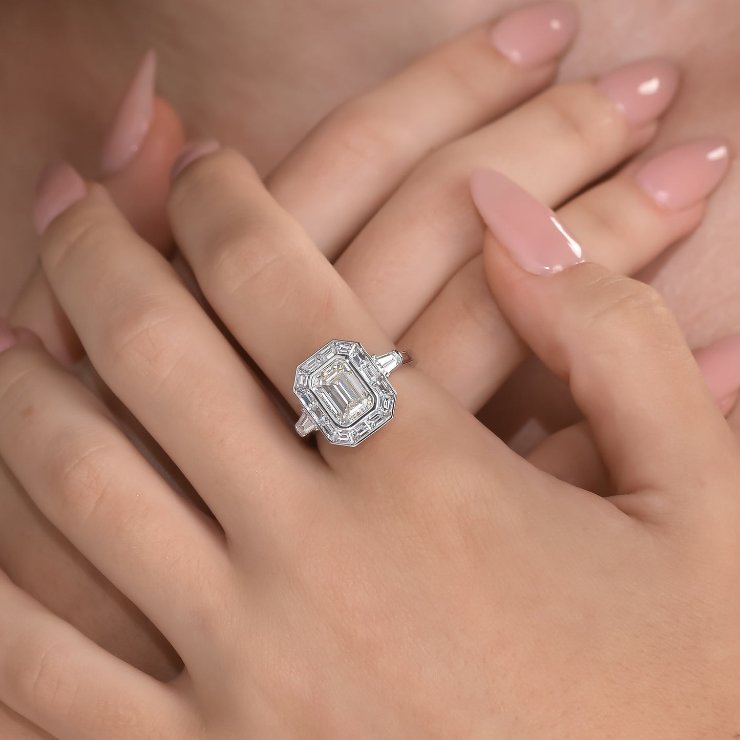 3.37 tcw Emerald Cut Natural Diamond in 18k White Gold Statement Ring