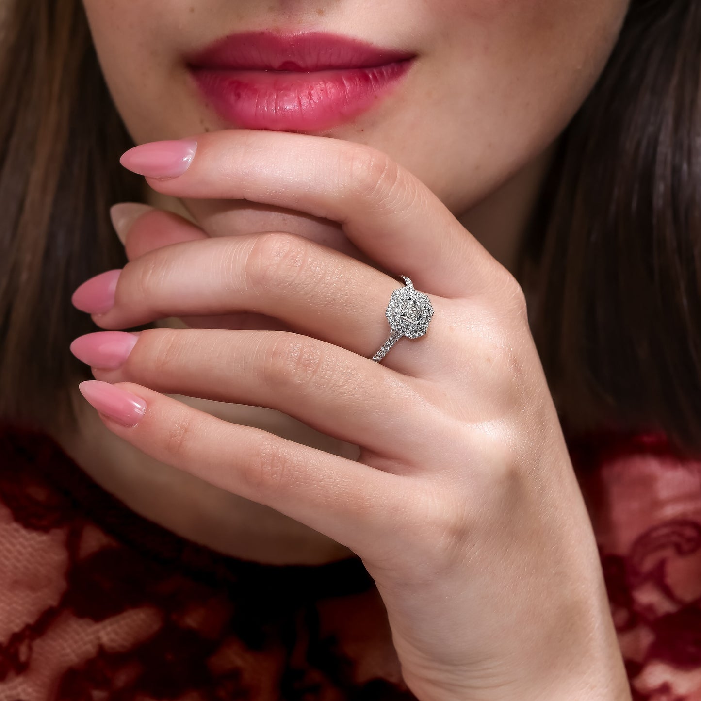 18K White Gold Engagement Ring With 0.86 TCW Natural Diamonds
