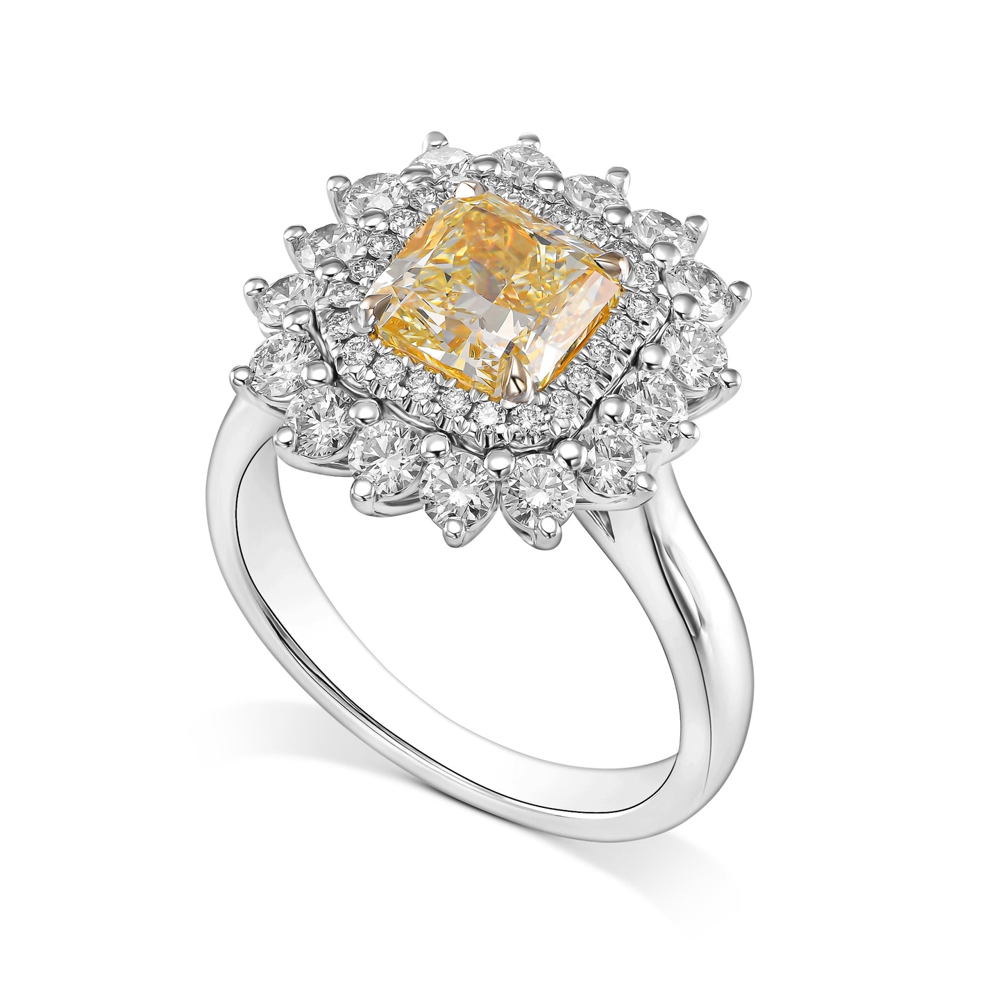 18k White Gold Ring With 3.05 TCW - Natural Fancy Colored Diamond Main Stone