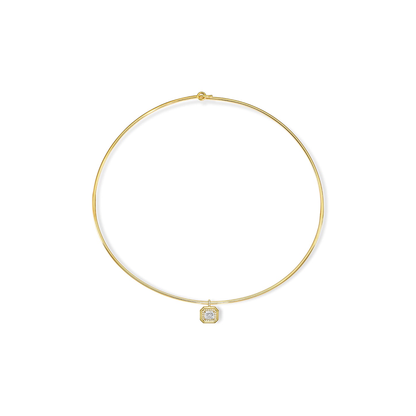 18k Yellow Gold Pendant Choker Necklace With 1.09ct Radiant Cut Natural Diamond