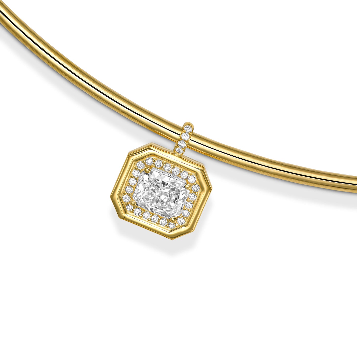 18k Yellow Gold Pendant Choker Necklace With 1.09ct Radiant Cut Natural Diamond